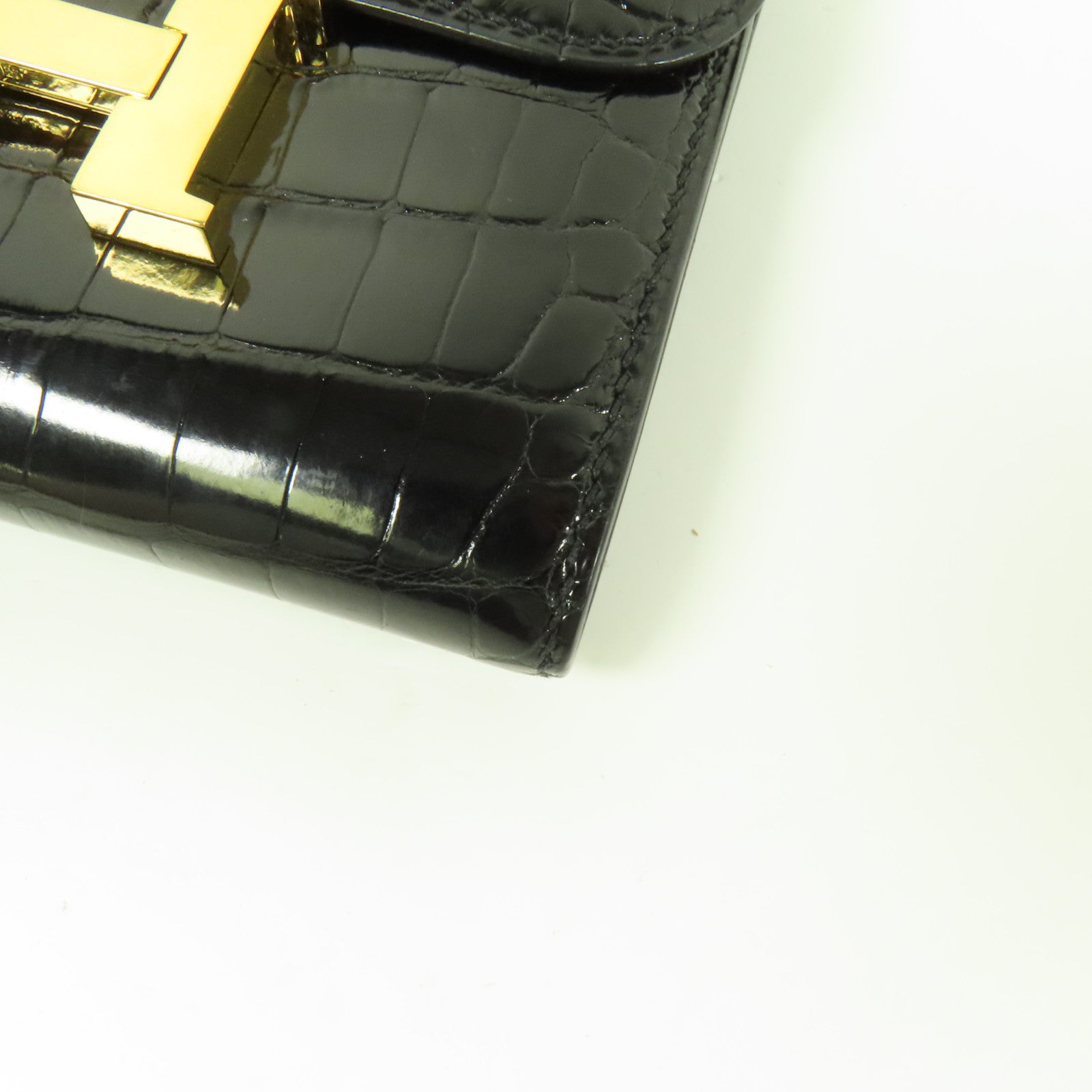 HERMES 鱷魚皮革Constance Wallet金扣錢包Noir
