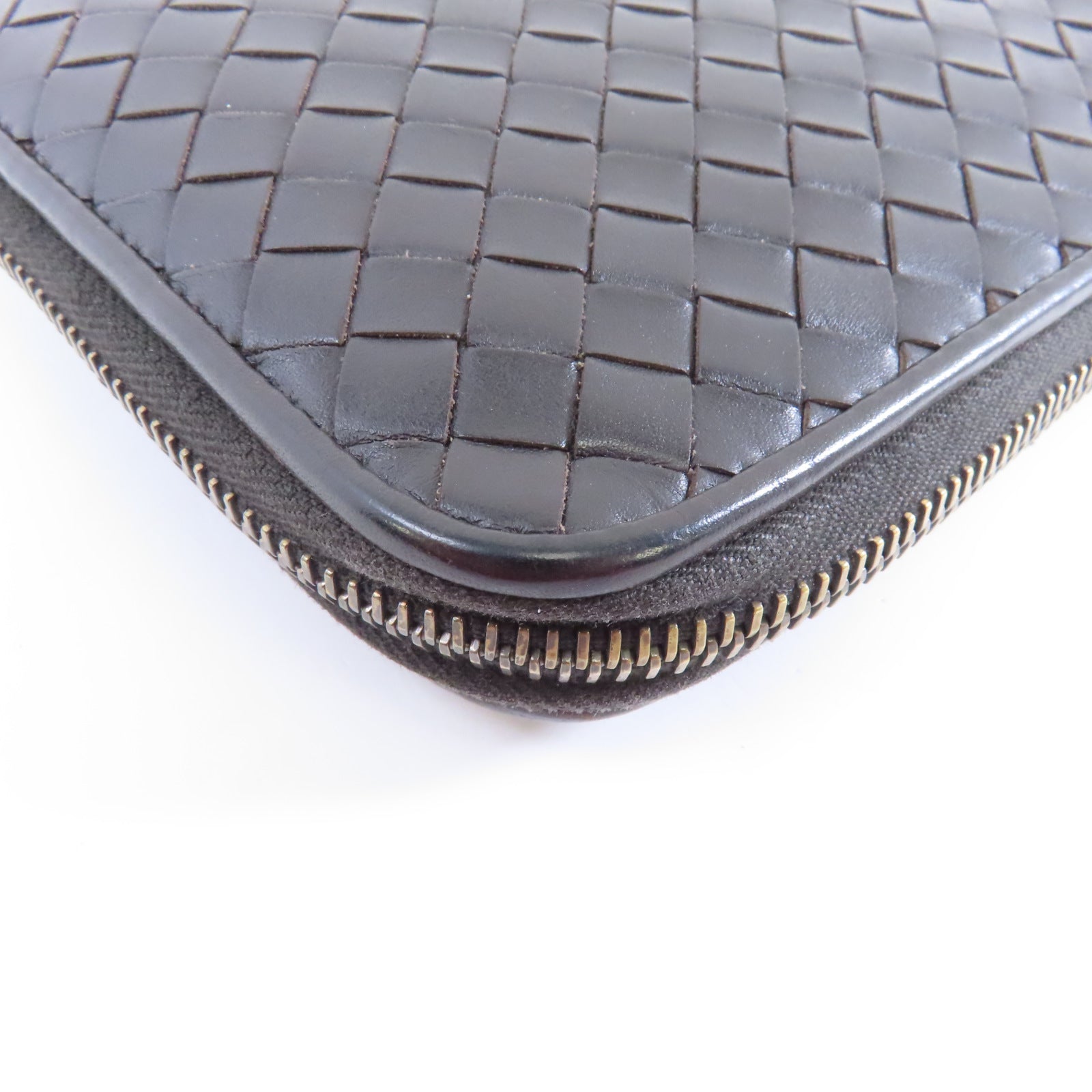 BOTTEGA VENETA 織紋牛皮皮革Zipper Wallet金扣長錢包黑色