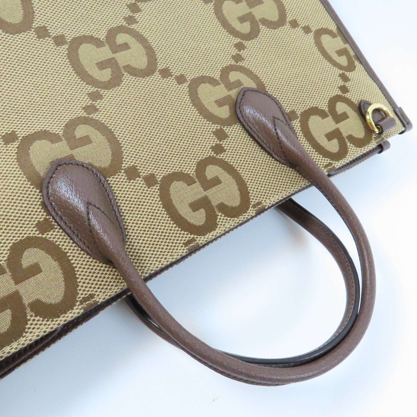 GUCCI 【激減優惠】帆布Jumbo GG Tote Bag金扣手挽肩背兩用袋啡色