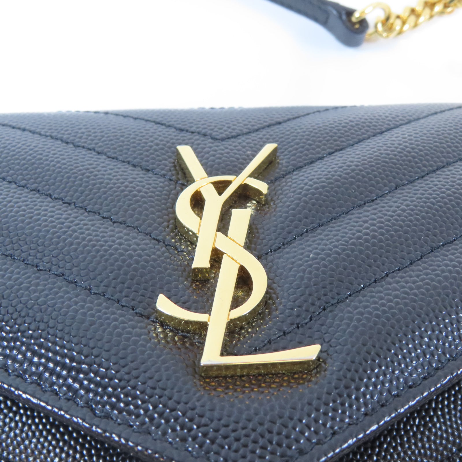 SAINT LAURENT 牛皮皮革Chain Shoulder Bag金扣鏈帶肩背袋黑色