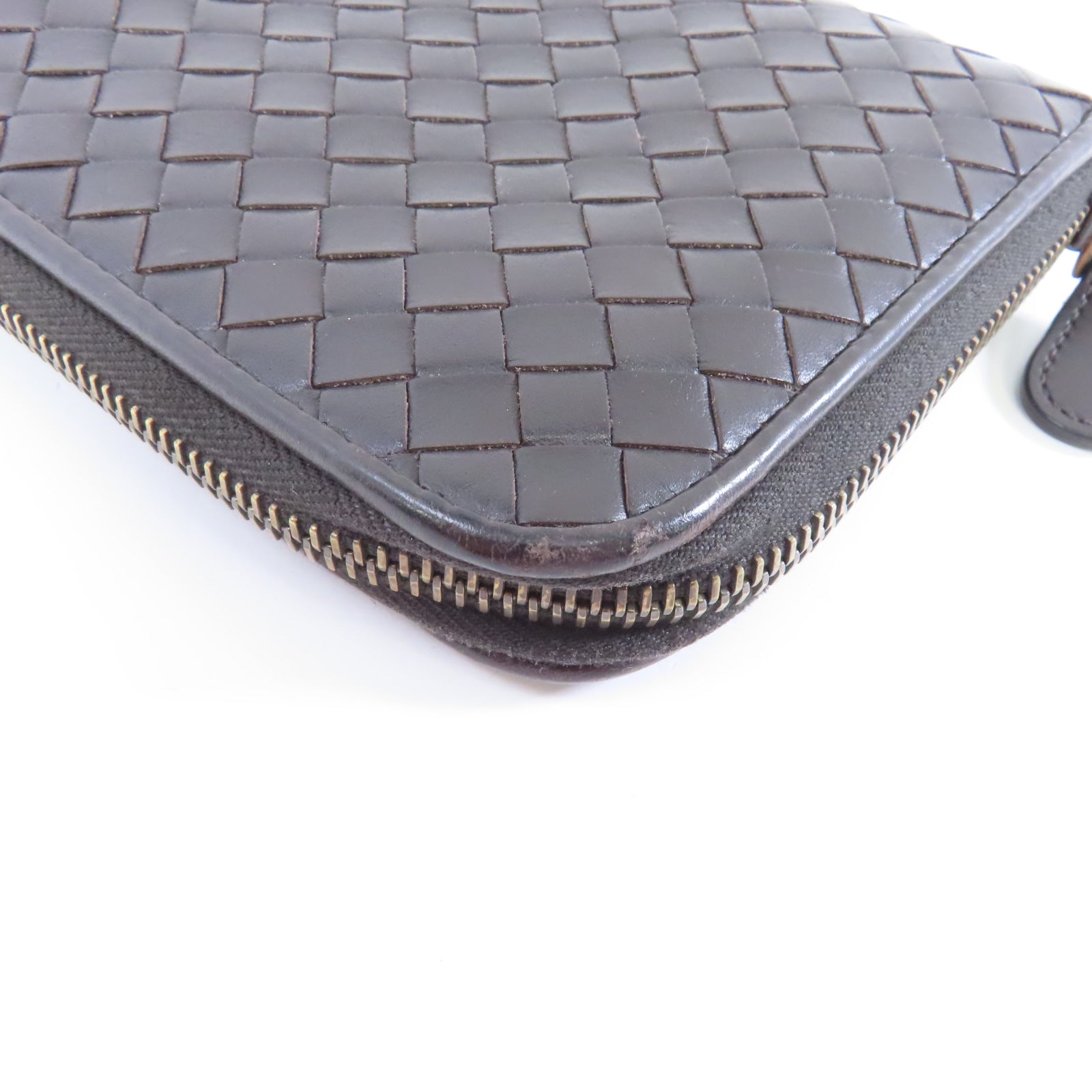 BOTTEGA VENETA 織紋牛皮皮革Zipper Wallet金扣長錢包黑色
