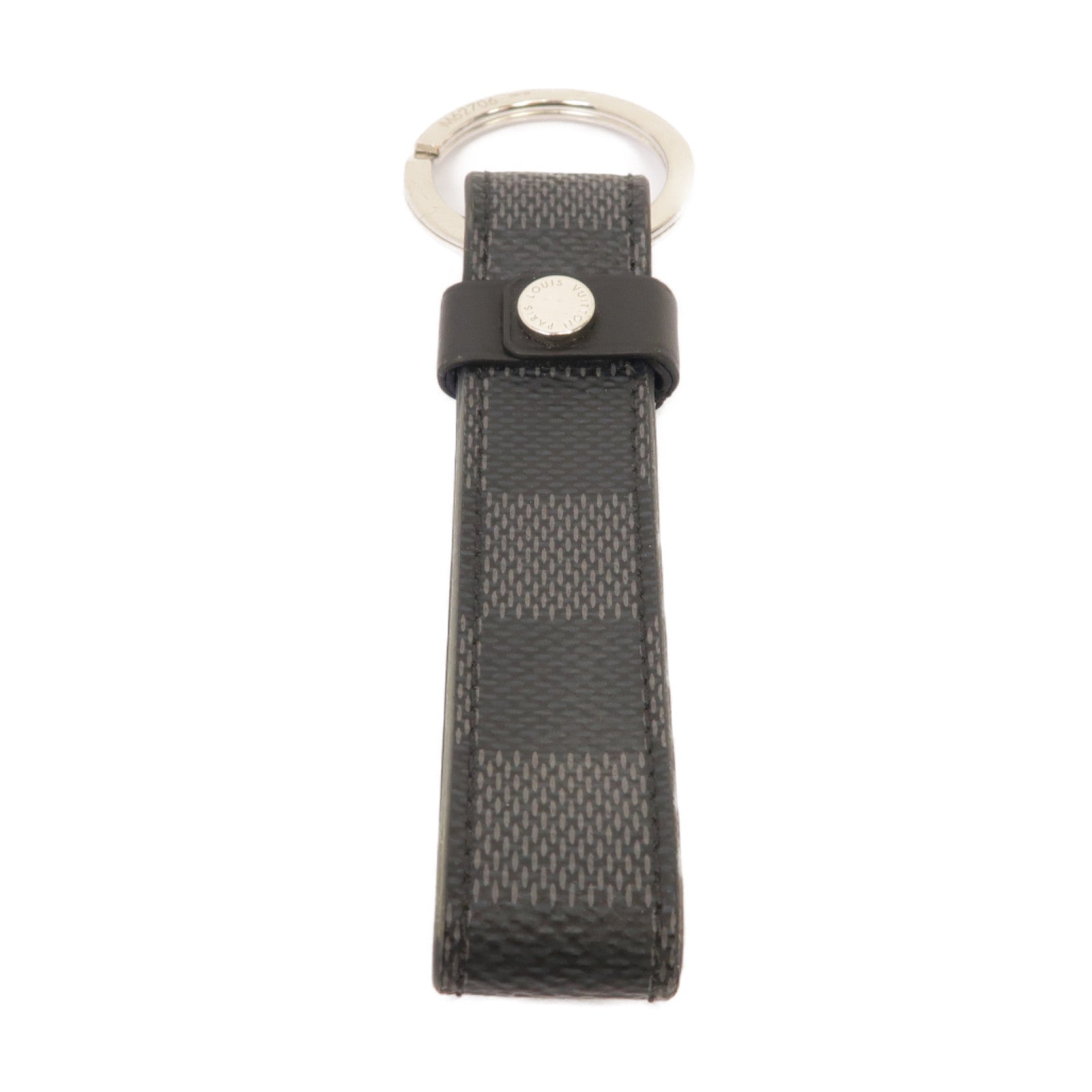 LOUIS VUITTON Damier Dragonne銀扣鑰匙扣黑色