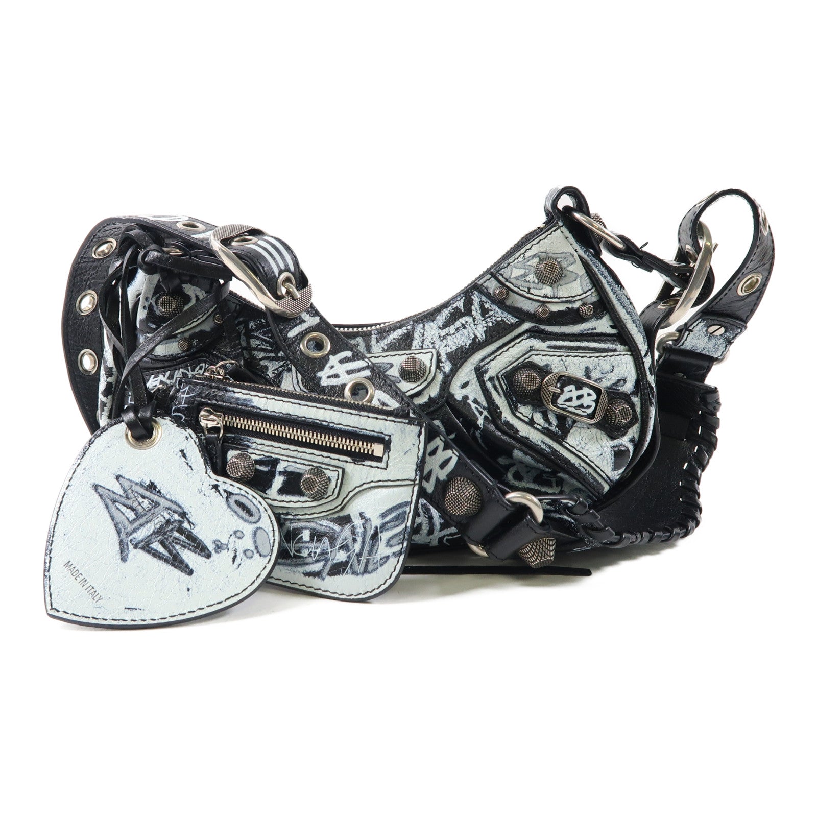 BALENCIAGA 牛皮皮革Le Cagole銀扣肩背袋黑色/淺藍色