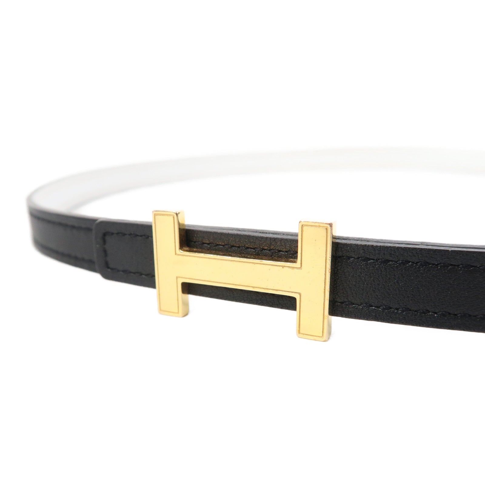 HERMES 【激減優惠】Epsom皮革Belt金扣皮帶黑色/白色