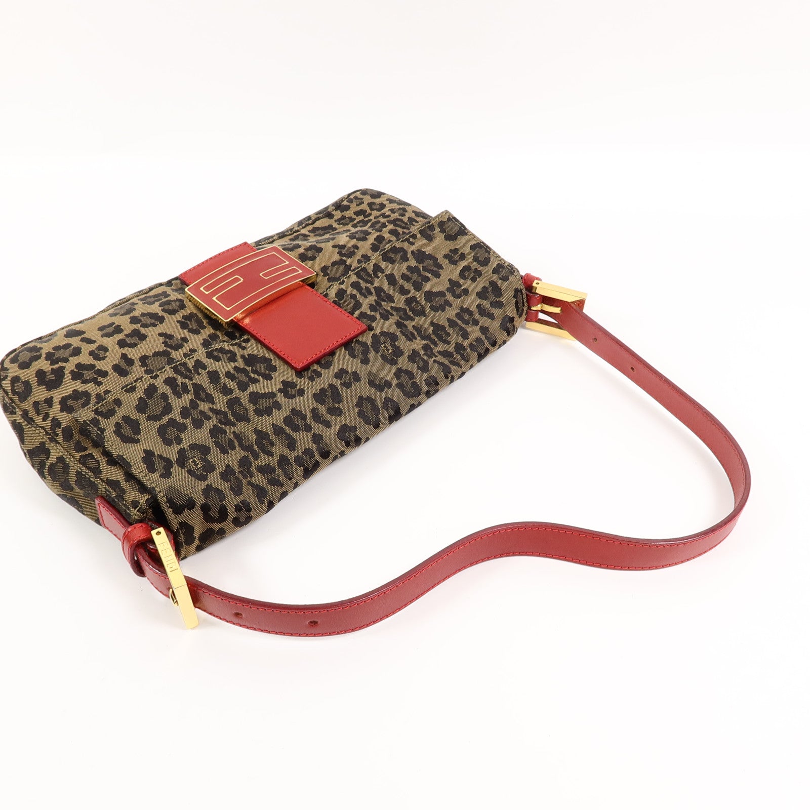 FENDI 帆布Leopard Baguette肩背袋