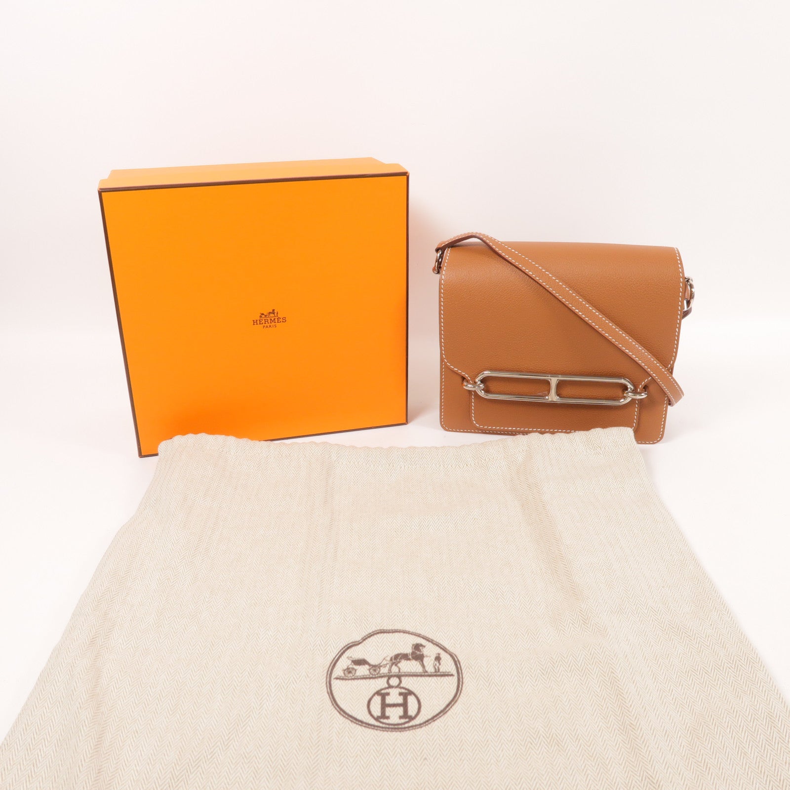 HERMES 【激減優惠】Evercolor皮革Mini Roulis銀扣肩背袋Gold