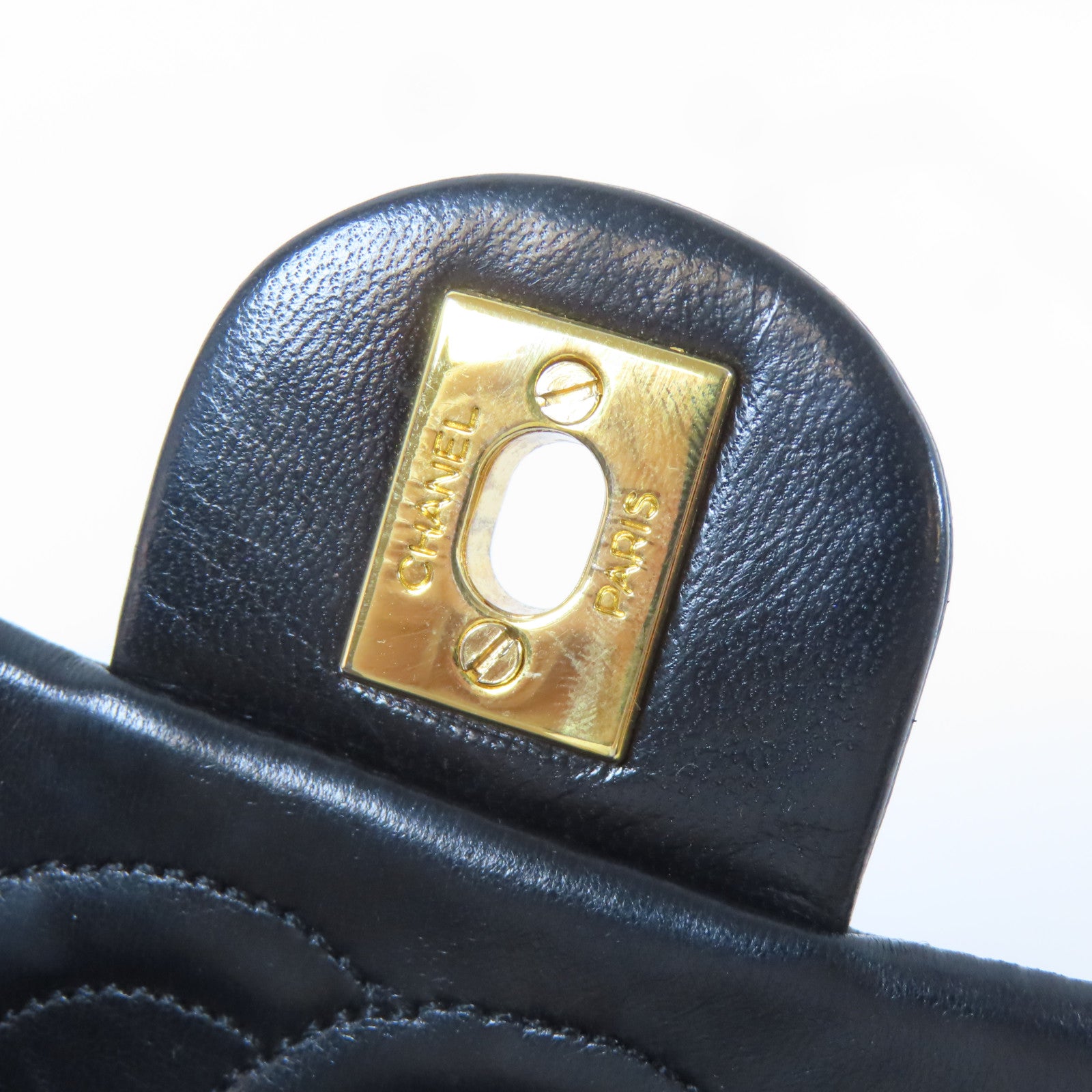 CHANEL 菱格羊皮皮革Vintage Chain Shoulder金扣鏈帶肩背袋黑色