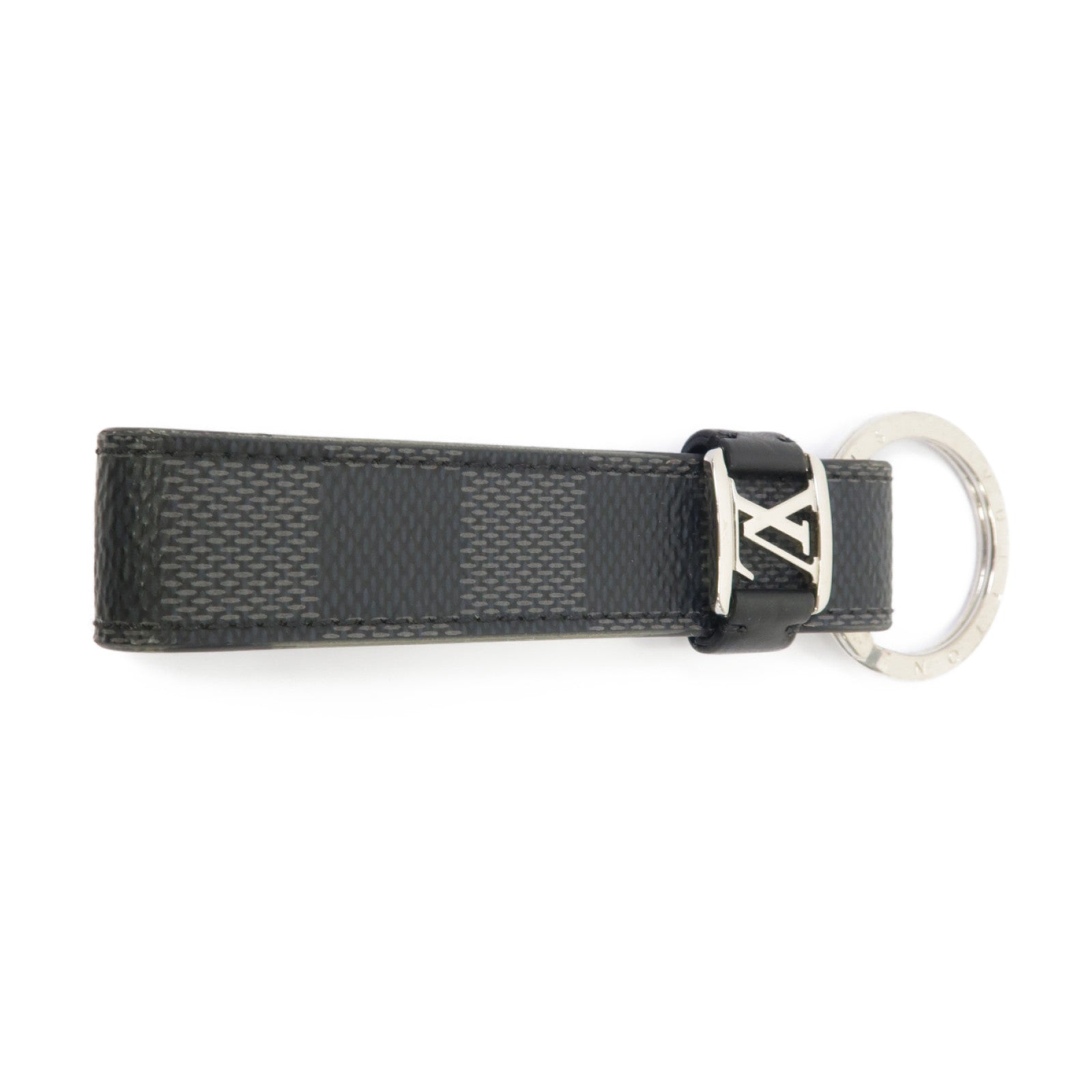 LOUIS VUITTON Damier Dragonne銀扣鑰匙扣黑色