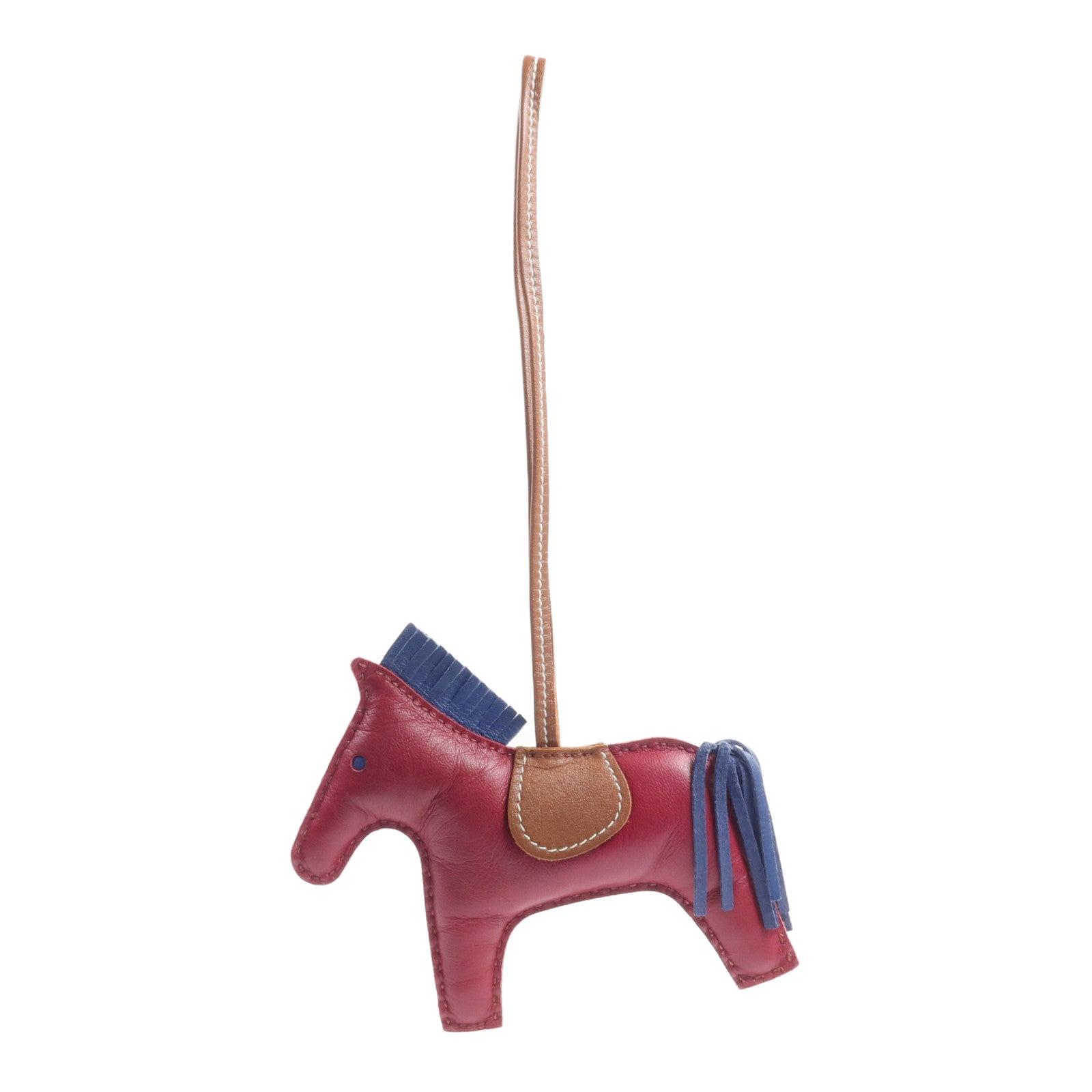 HERMES Milo皮革Rodeo GM掛飾Fauve/Bleu de Malte/Rubis