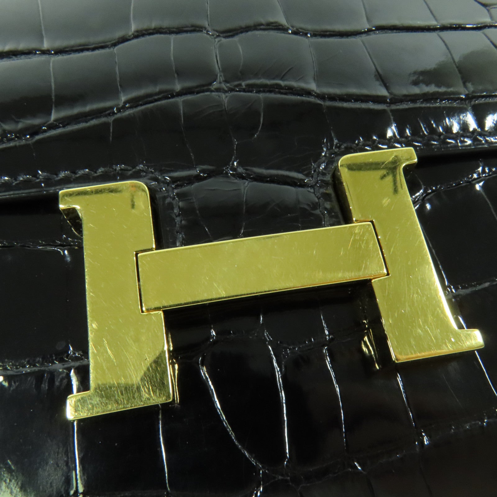 HERMES 鱷魚皮革Constance Wallet金扣錢包Noir