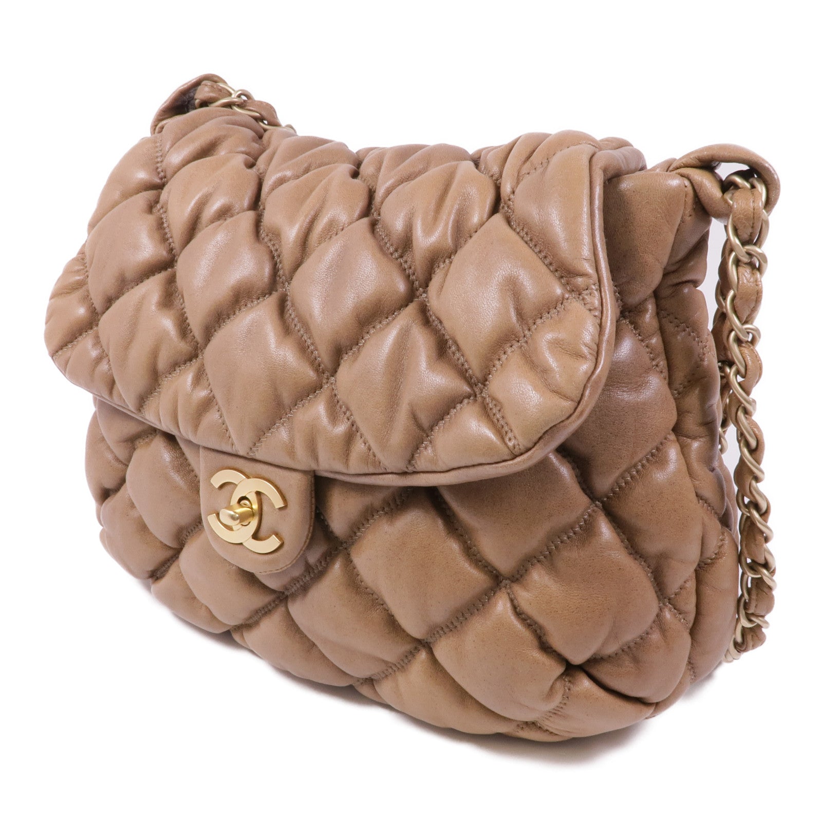 CHANEL 牛皮皮革Bubble Quilt Flap Bag金扣鏈帶肩背袋