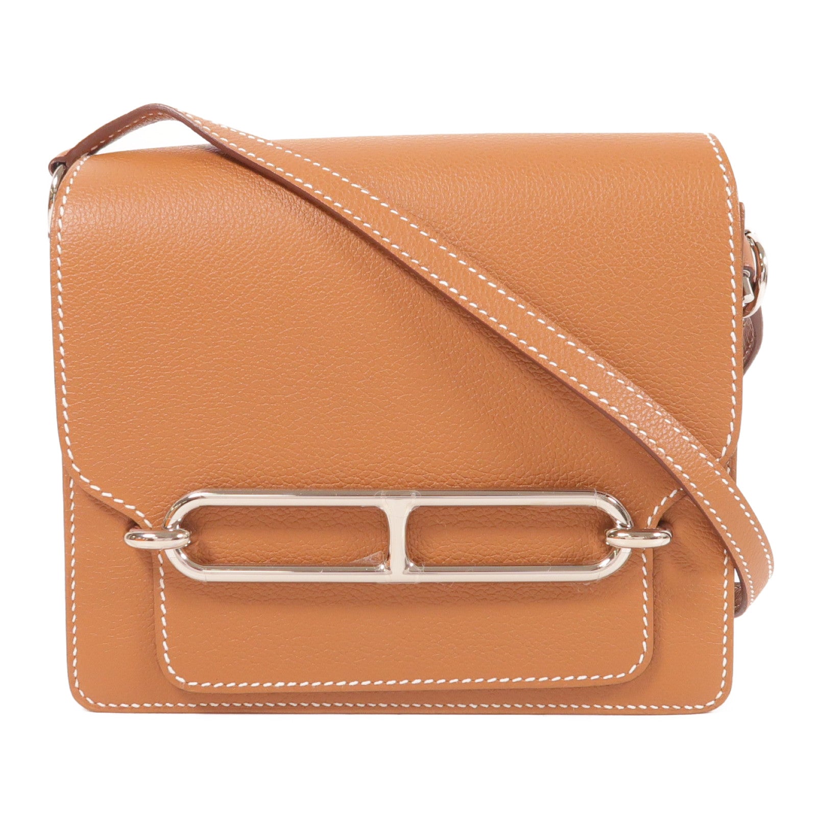 HERMES 【激減優惠】Evercolor皮革Mini Roulis銀扣肩背袋Gold