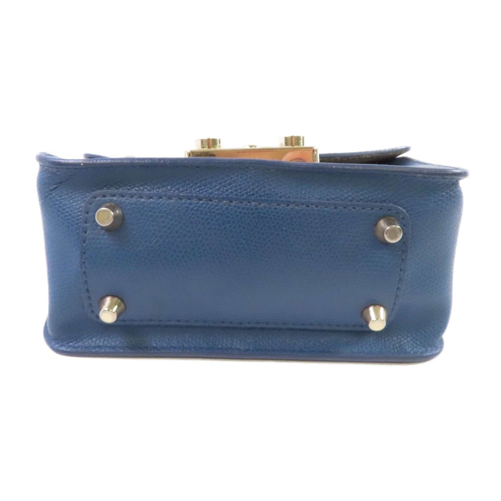 Furla 牛皮皮革Shoulder Bag金扣鏈帶肩背袋藍色