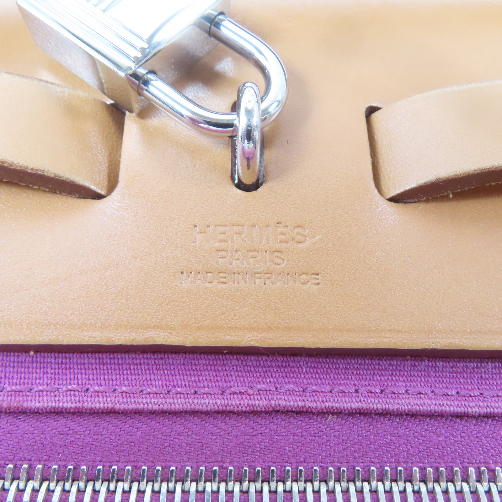 HERMES 【激減優惠】帆布Herbag PM銀扣手挽肩背兩用袋桃紅色