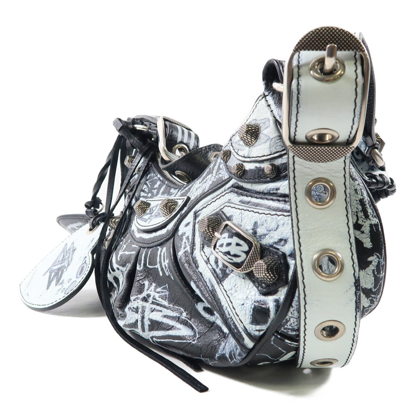 BALENCIAGA 牛皮皮革Le Cagole銀扣肩背袋黑色/淺藍色