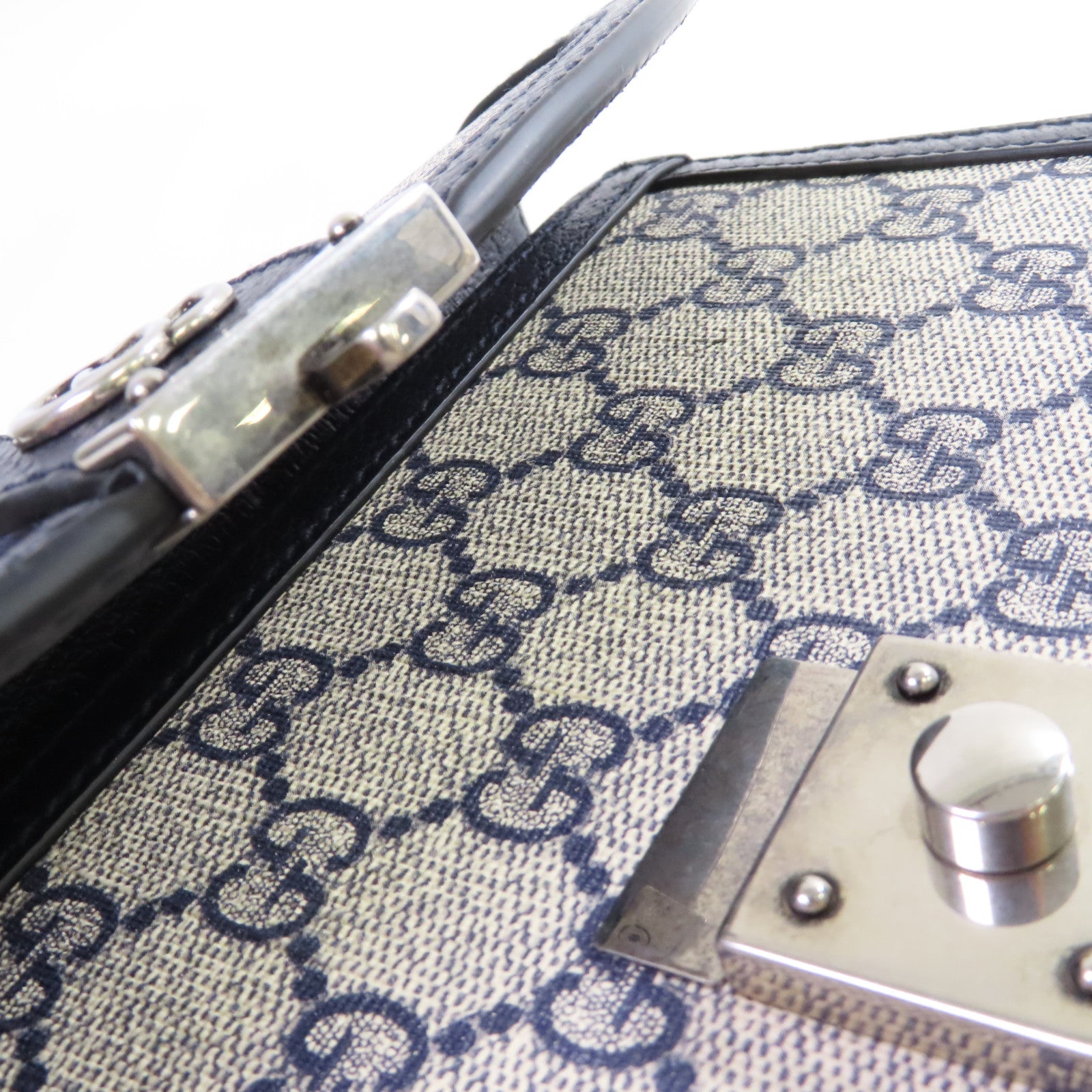 GUCCI 塗層帆布Ophidia GG Small Top Handle Bag銀扣手挽肩背兩用袋米色/藍色