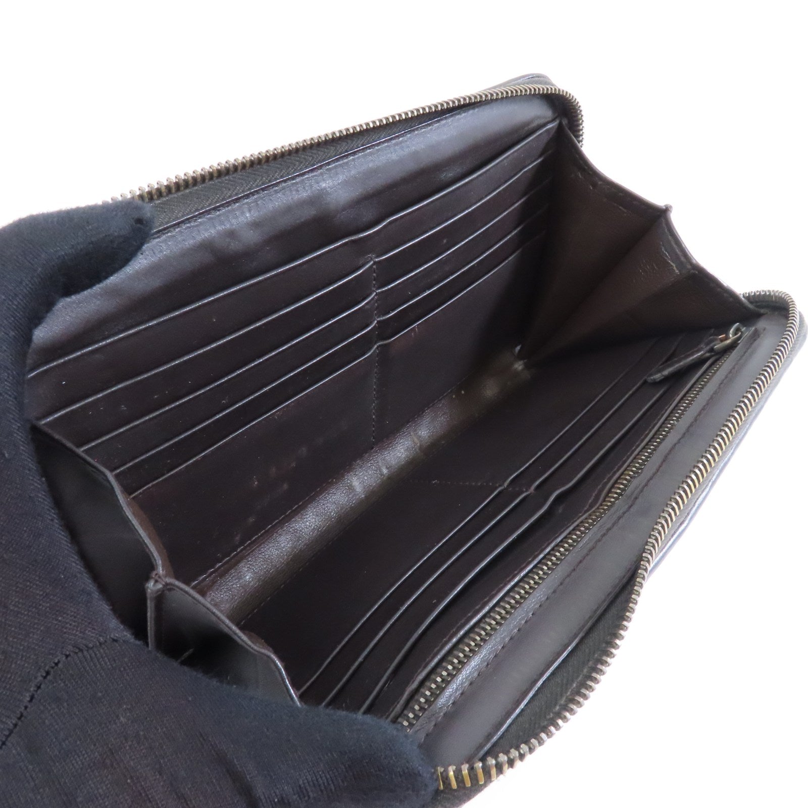 BOTTEGA VENETA 織紋牛皮皮革Zipper Wallet金扣長錢包黑色