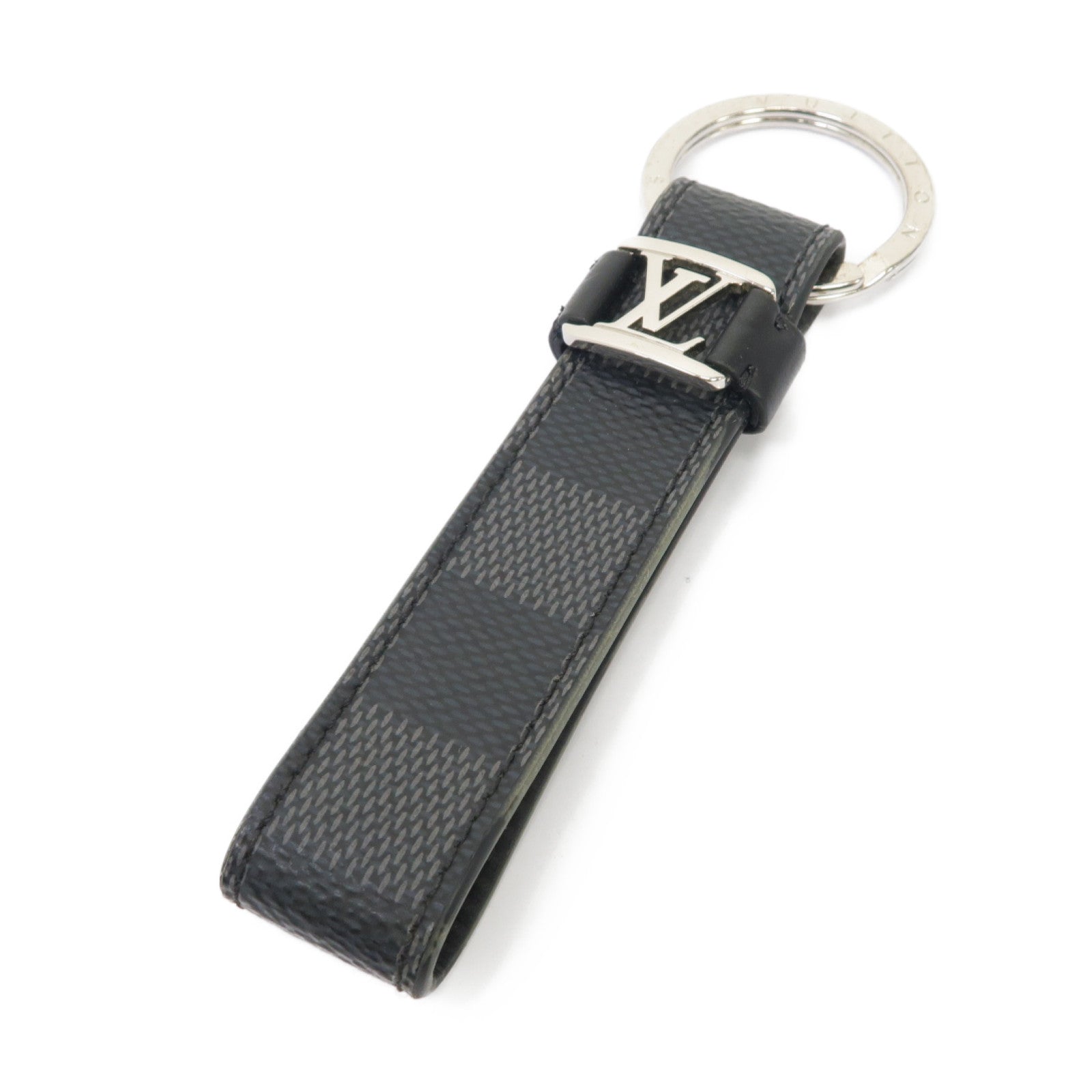 LOUIS VUITTON Damier Dragonne銀扣鑰匙扣黑色