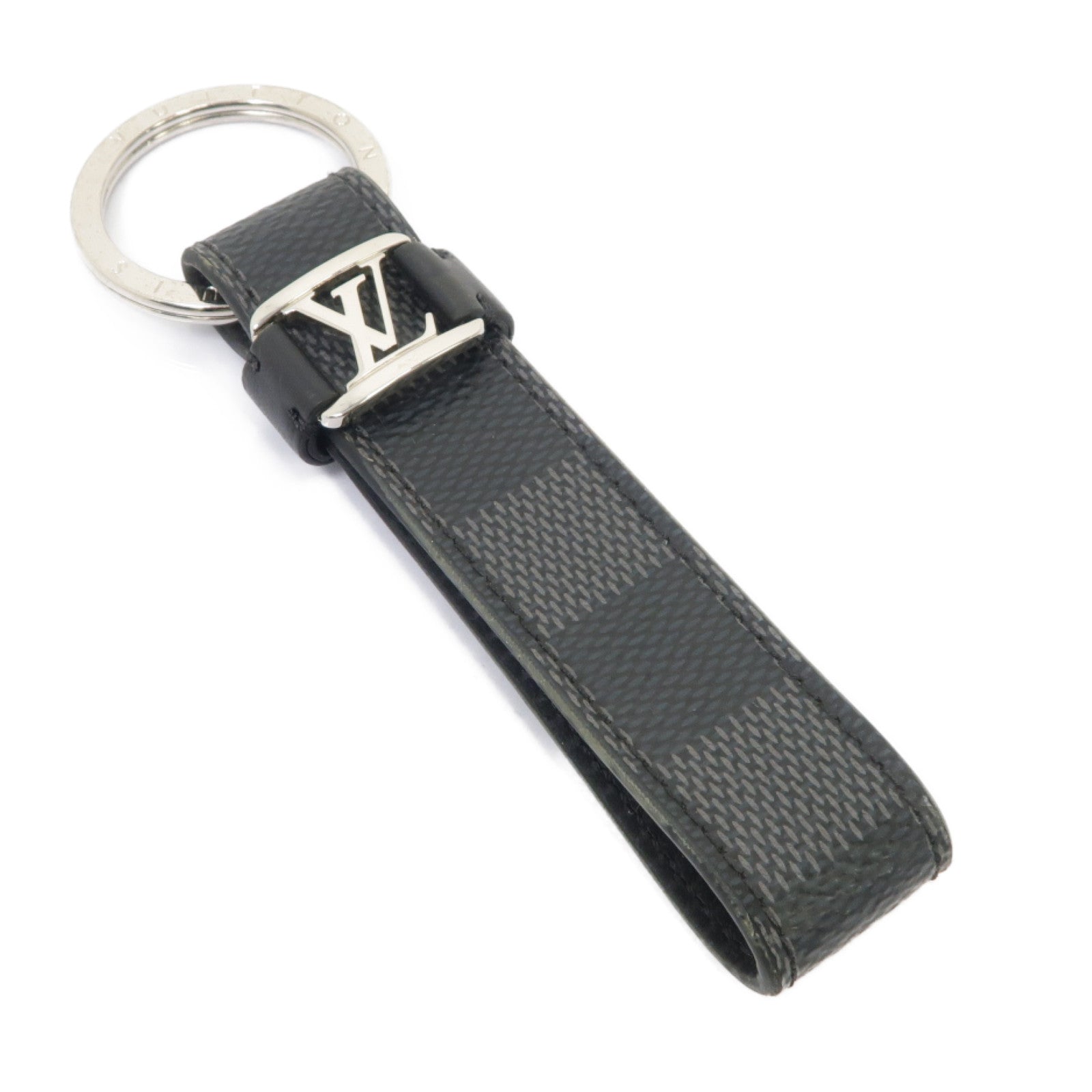 LOUIS VUITTON Damier Dragonne銀扣鑰匙扣黑色