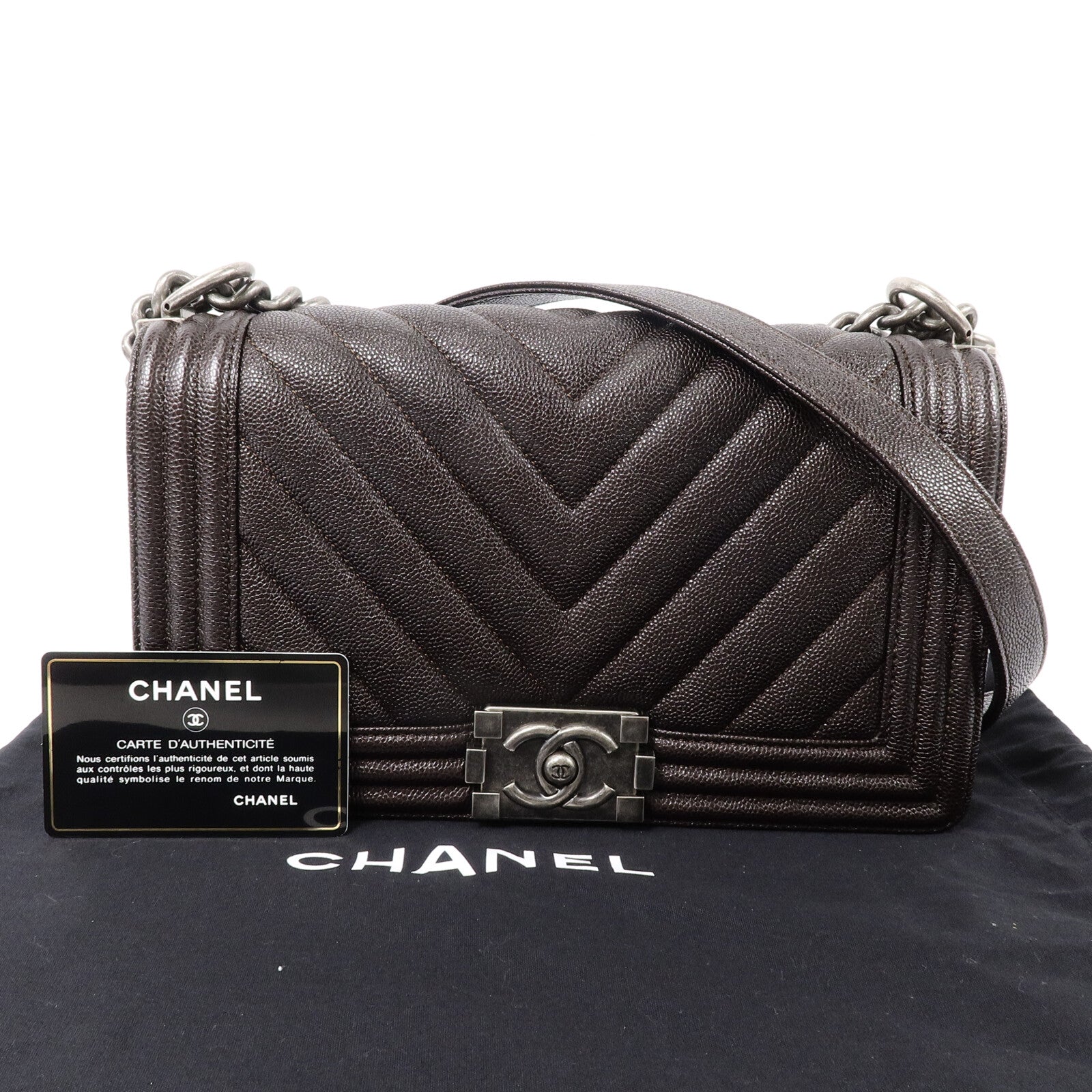 CHANEL 牛皮皮革Boy 25鏈帶手挽肩背兩用袋