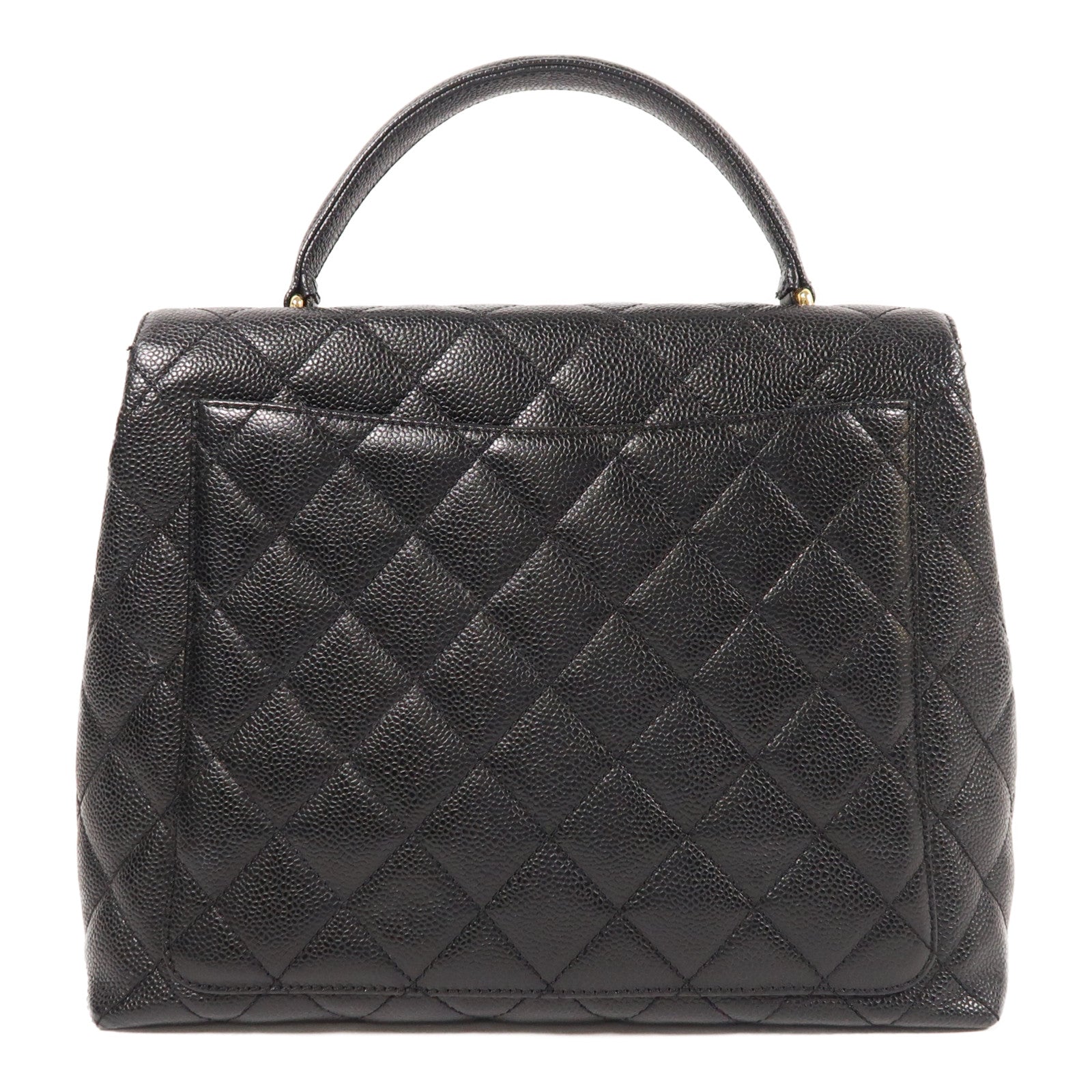 CHANEL CC GHW Vintage Top Handle Hand Bag Calfskin Leather Black