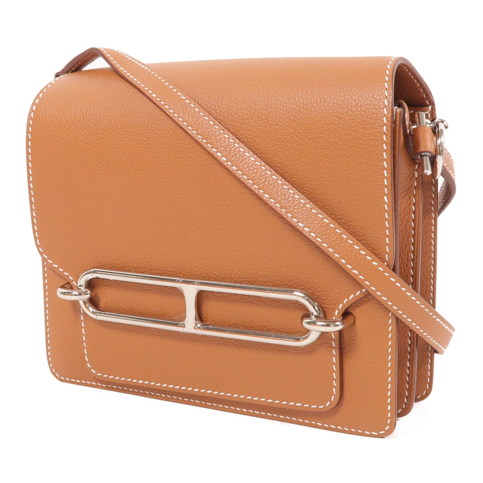 HERMES 【激減優惠】Evercolor皮革Mini Roulis銀扣肩背袋Gold