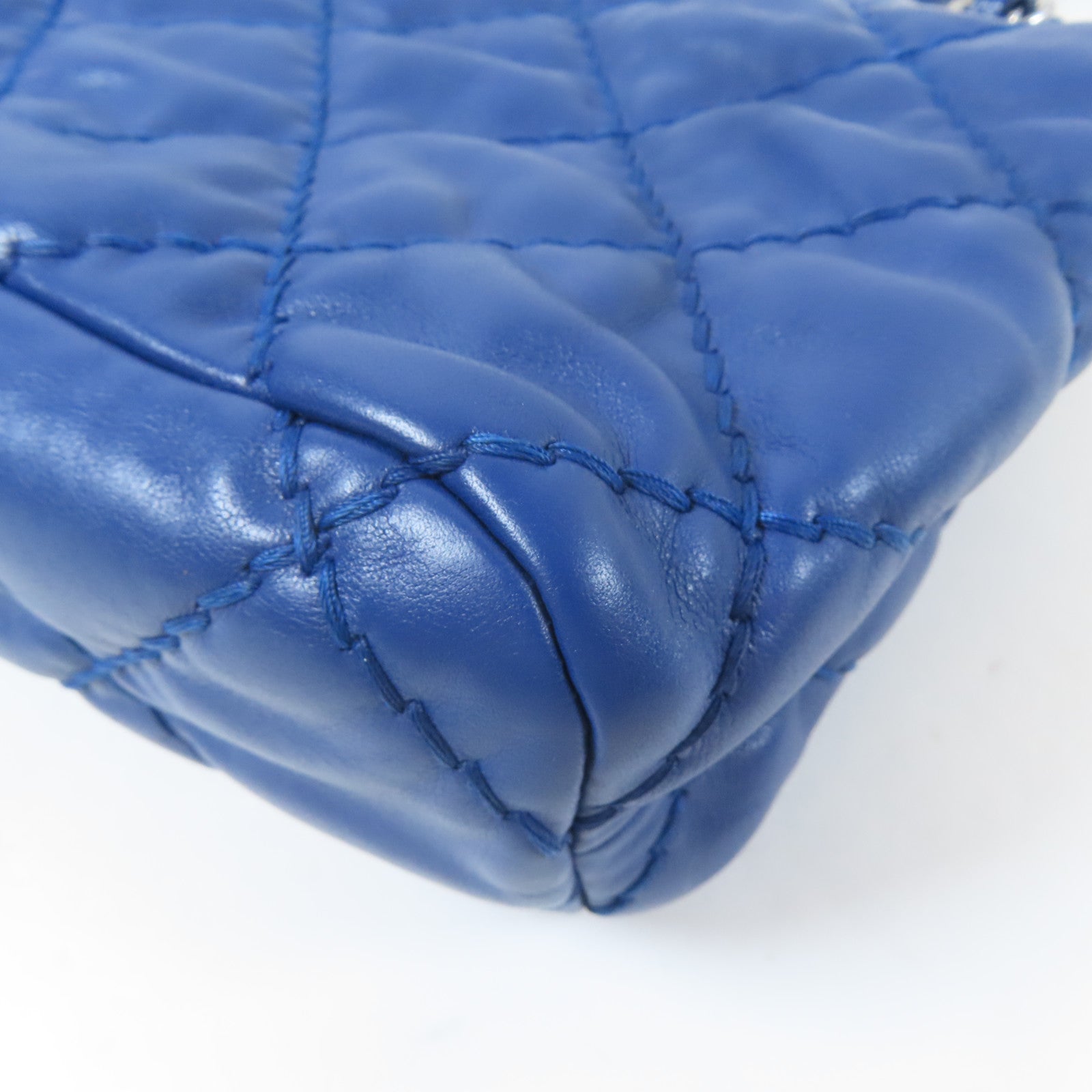 CHANEL 菱格牛皮皮革Flap Bag銀扣鏈帶肩背袋藍色