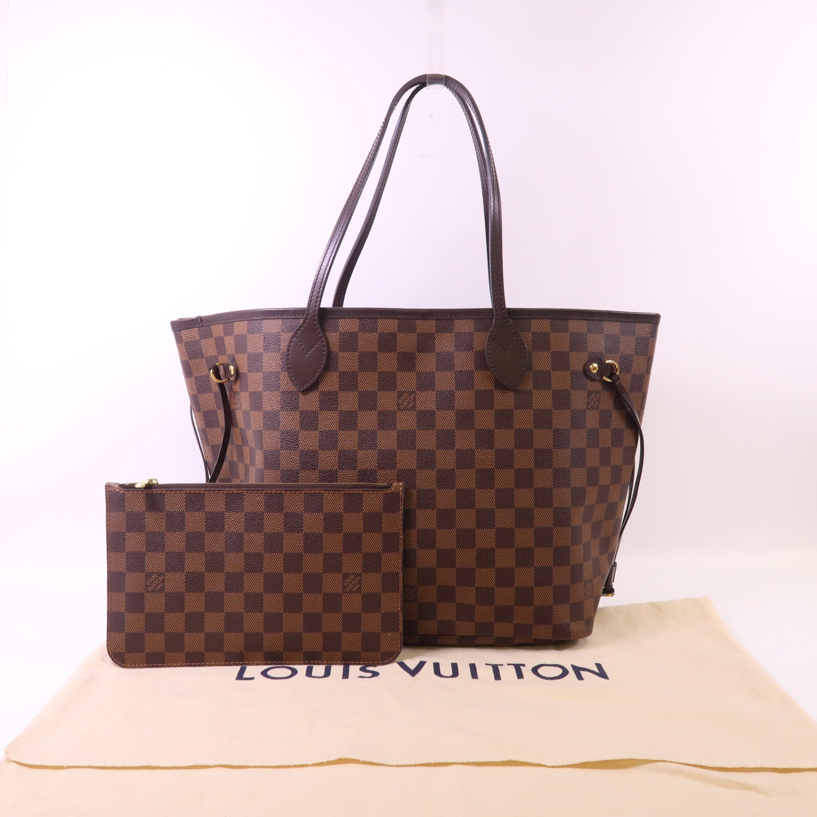 LOUIS VUITTON Damier Neverfull MM金扣肩背袋/手挽袋