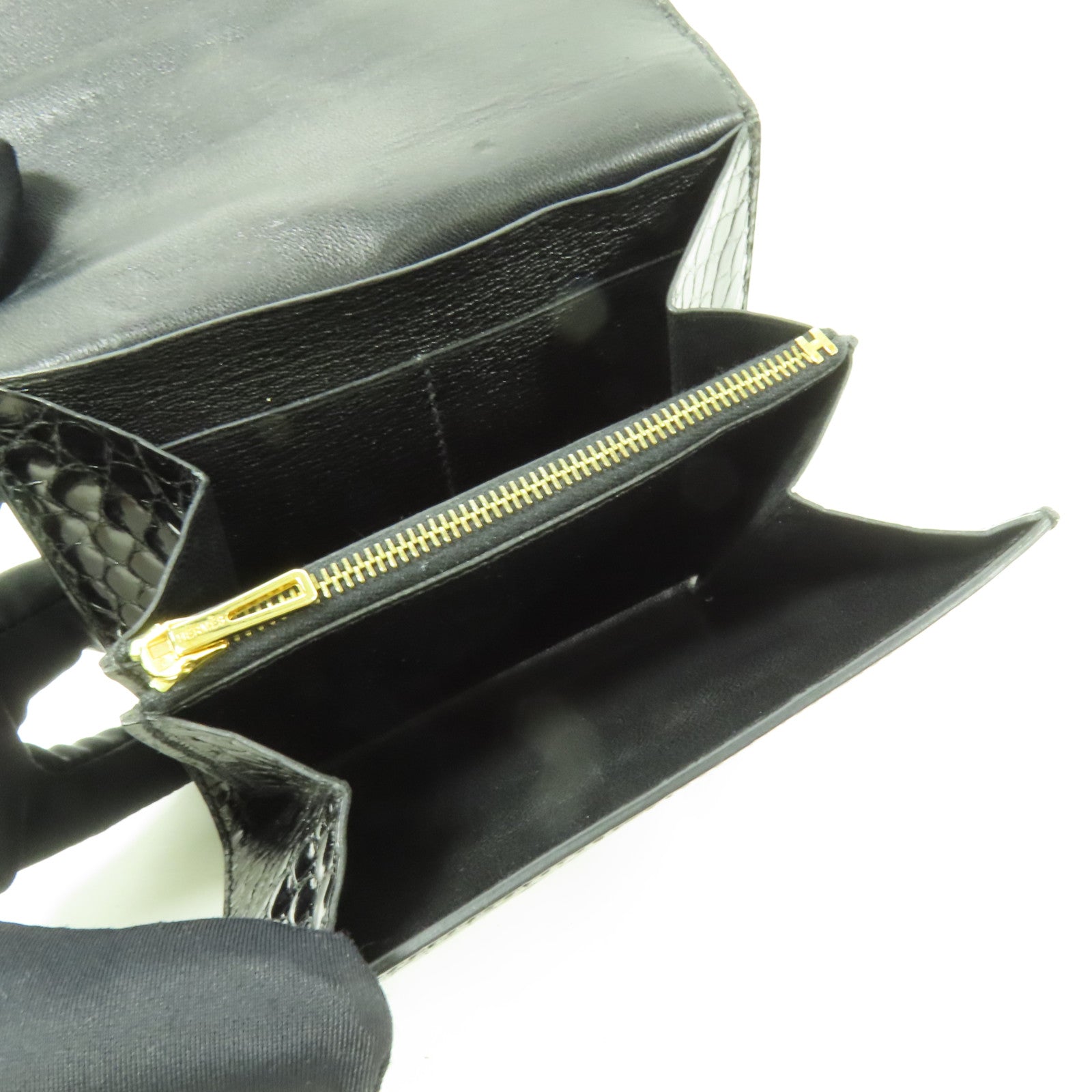 HERMES 鱷魚皮革Constance Wallet金扣錢包Noir