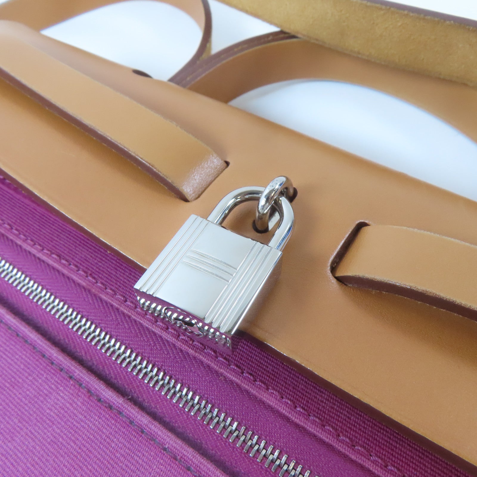 HERMES 【激減優惠】帆布Herbag PM銀扣手挽肩背兩用袋桃紅色