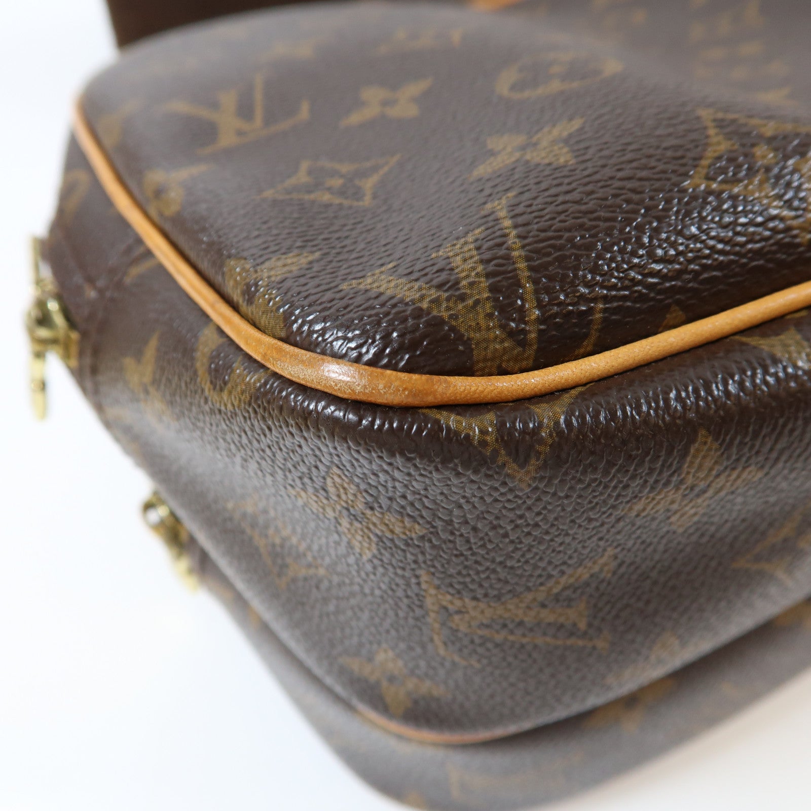 LOUIS VUITTON Monogram Reporter PM金扣肩背袋啡色