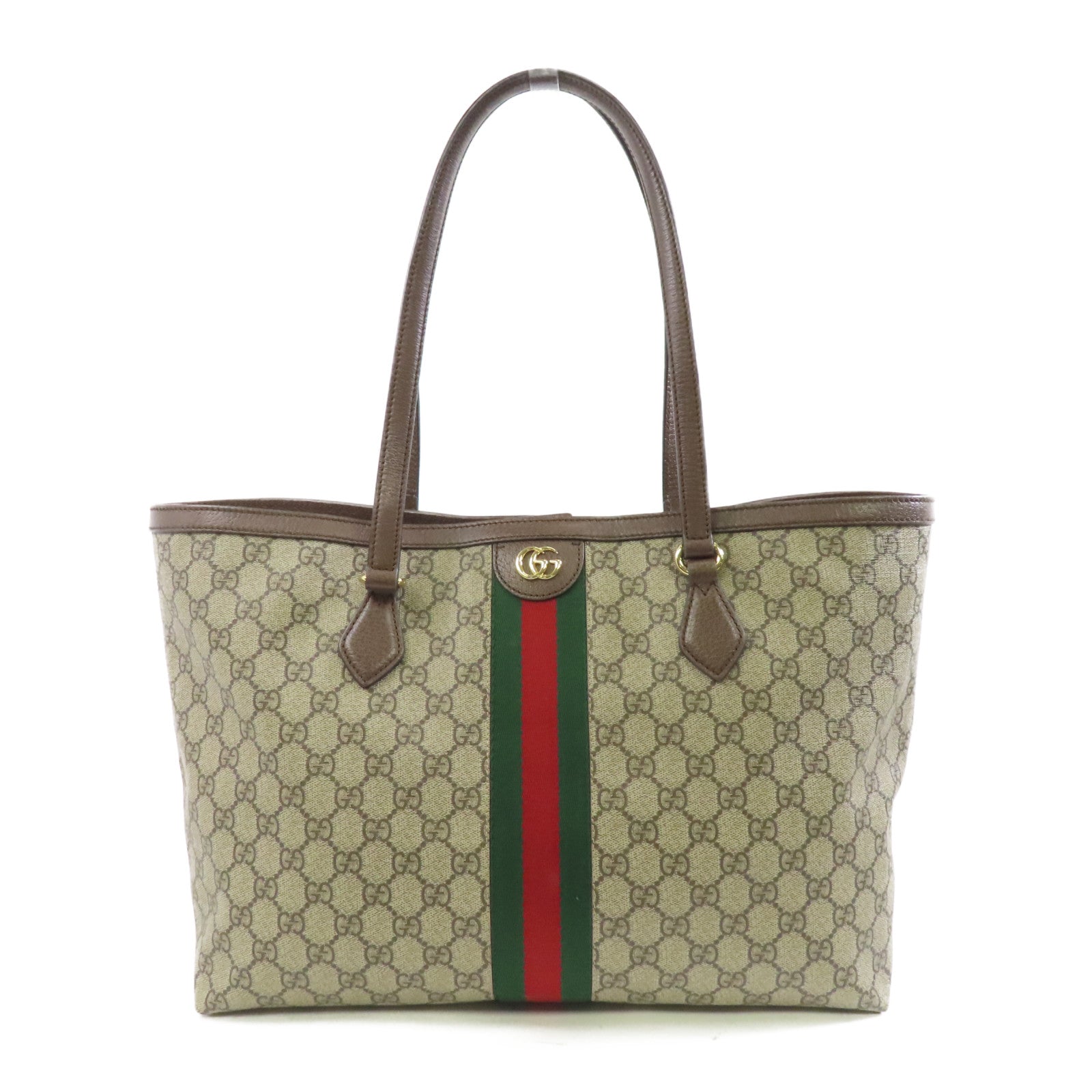 GUCCI 【激減優惠】塗層帆布Tote Bag MM金扣肩背袋/手挽袋啡色