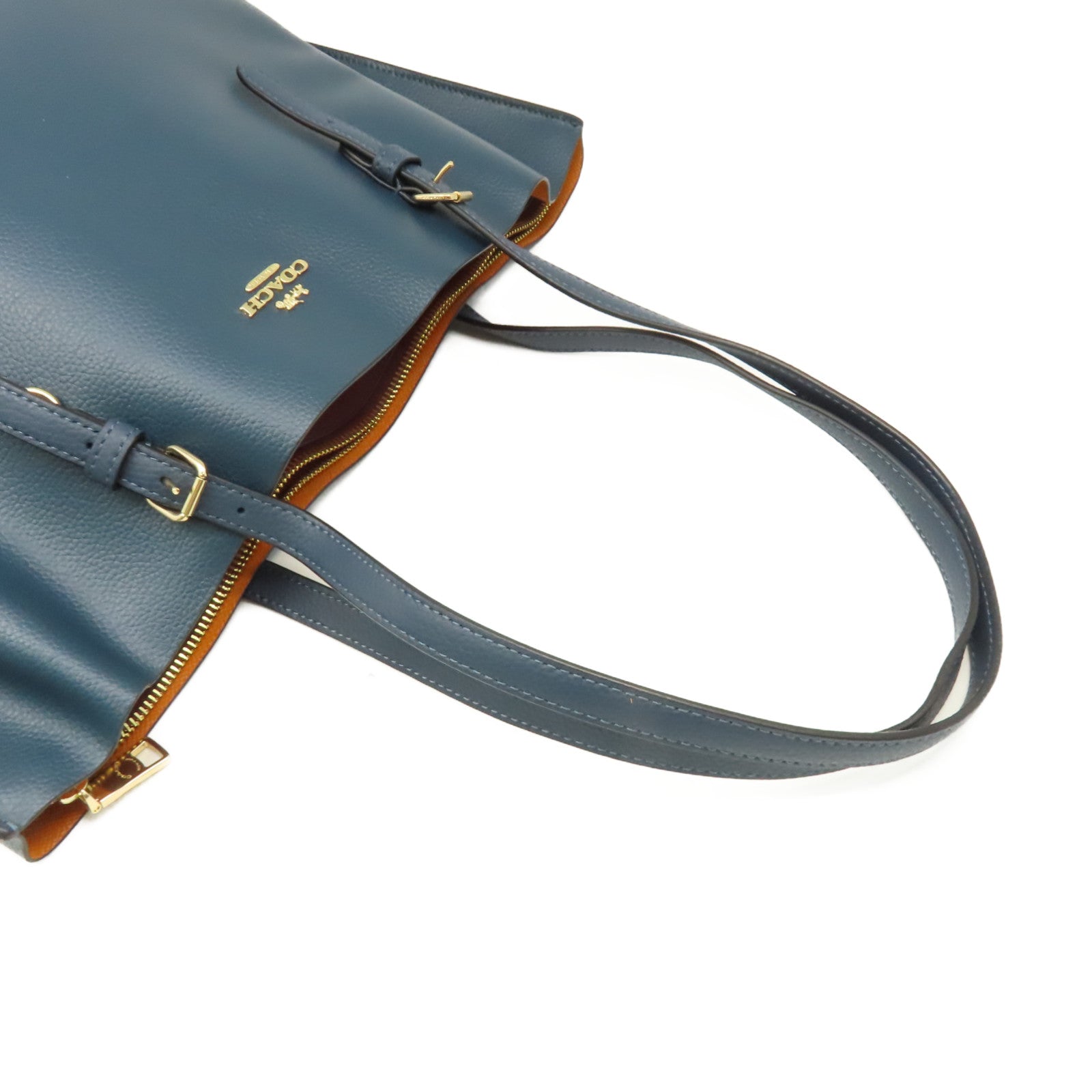 COACH 【清倉大減價】牛皮皮革Tote Bag肩背袋藍綠色