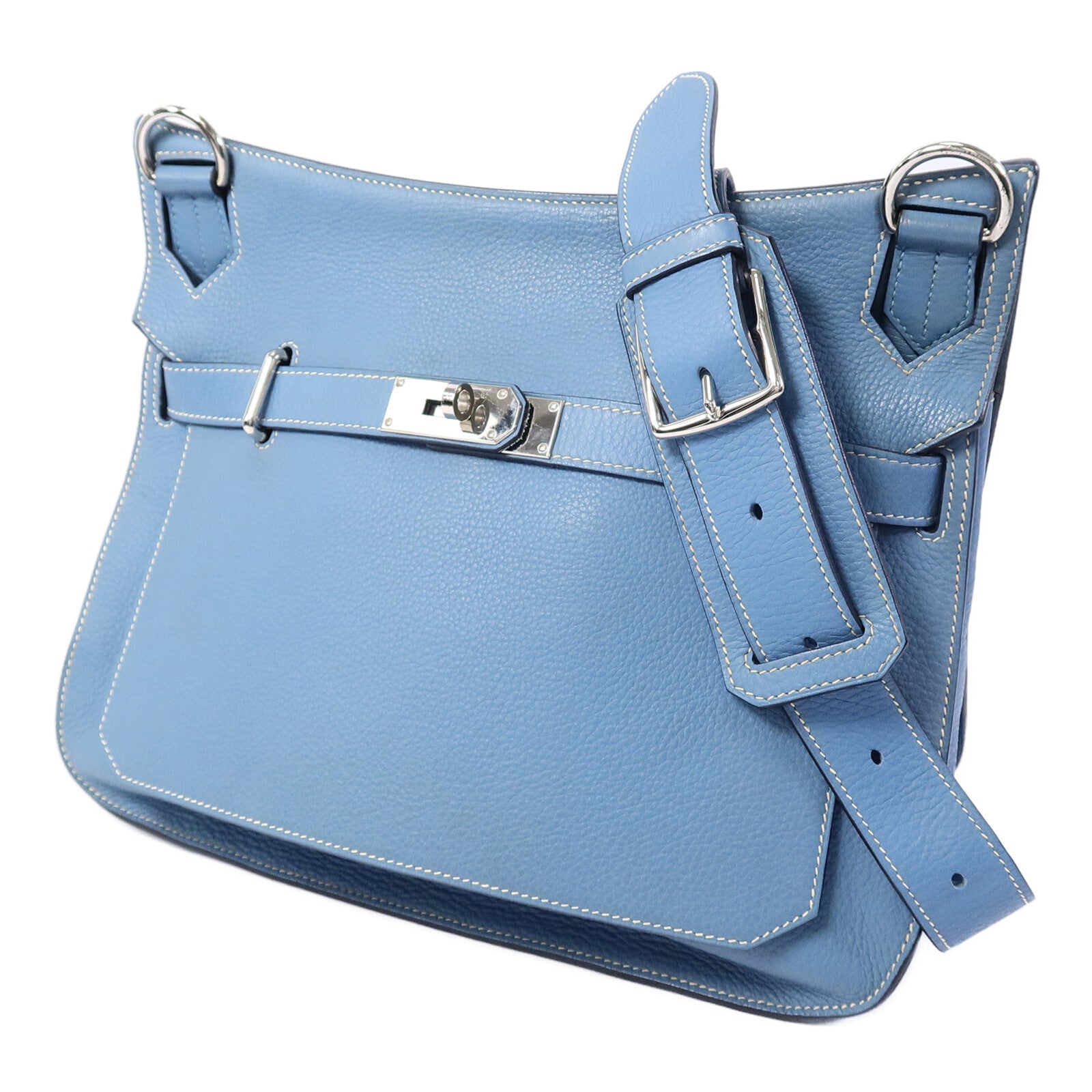 HERMES Clemence皮革Jypsiere 34肩背袋Bleu Jean