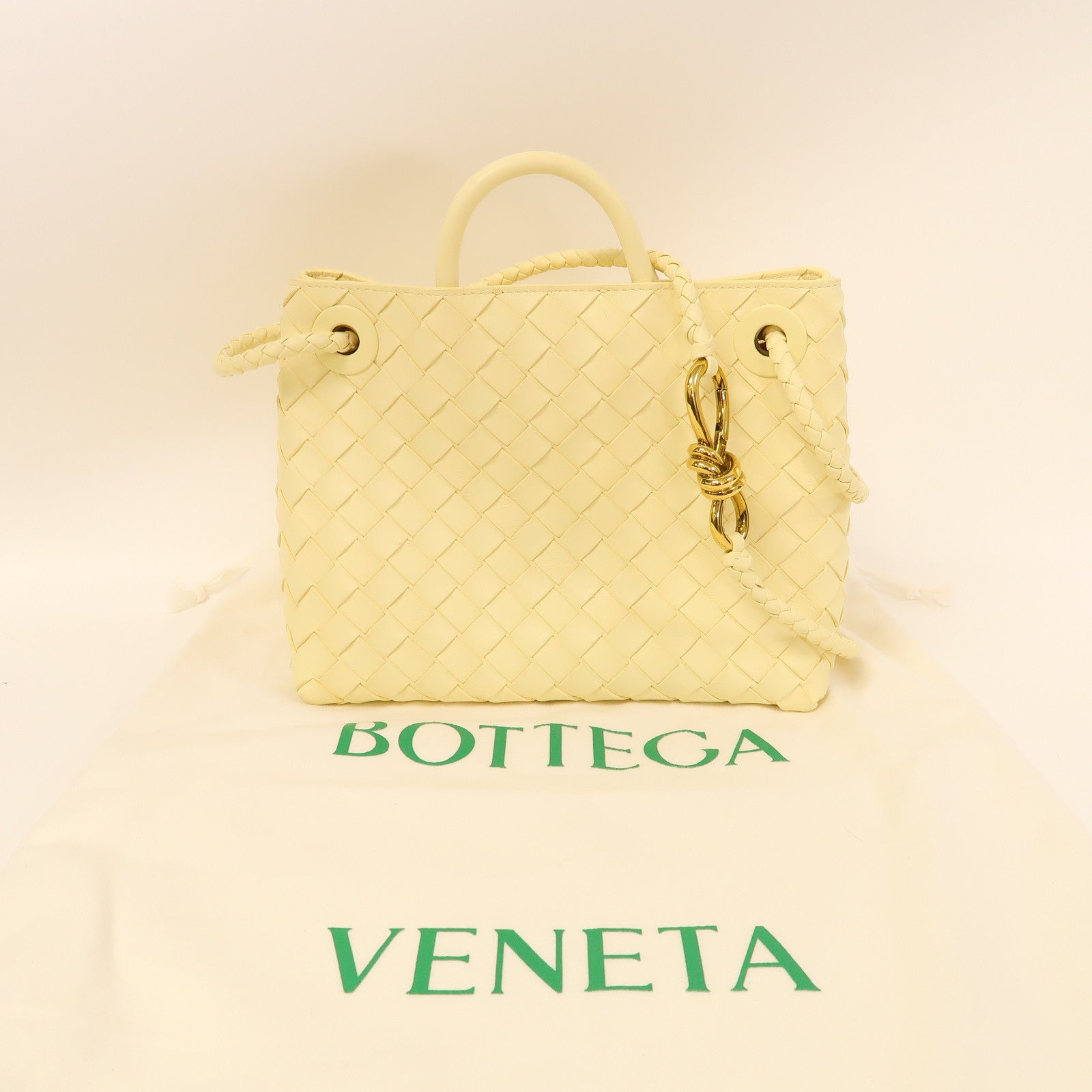 BOTTEGA VENETA 織紋皮革Small Andiamo With Chain金扣手挽肩背兩用袋黃色