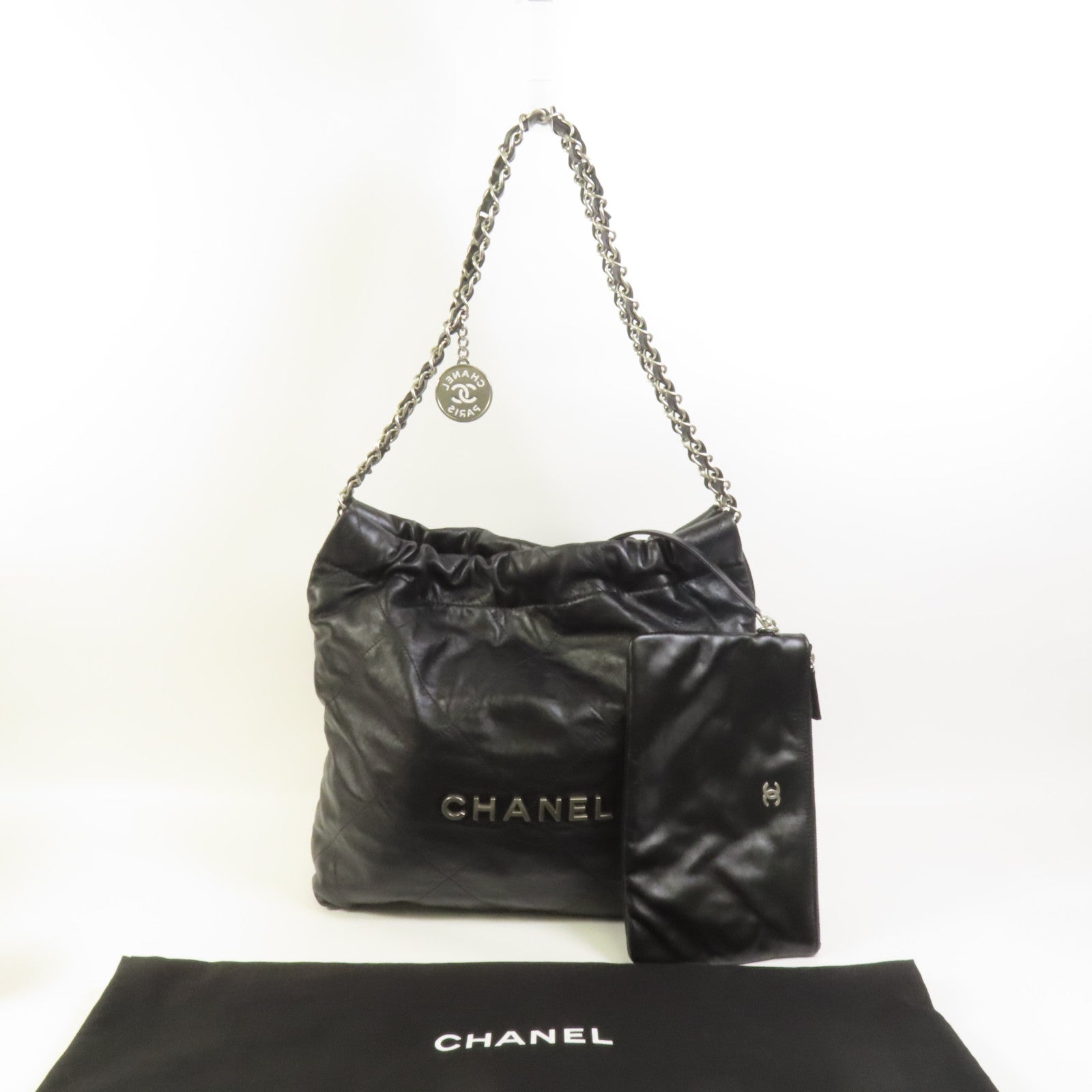 CHANEL 牛皮皮革Chanel 22 Small銀扣鏈帶肩背袋