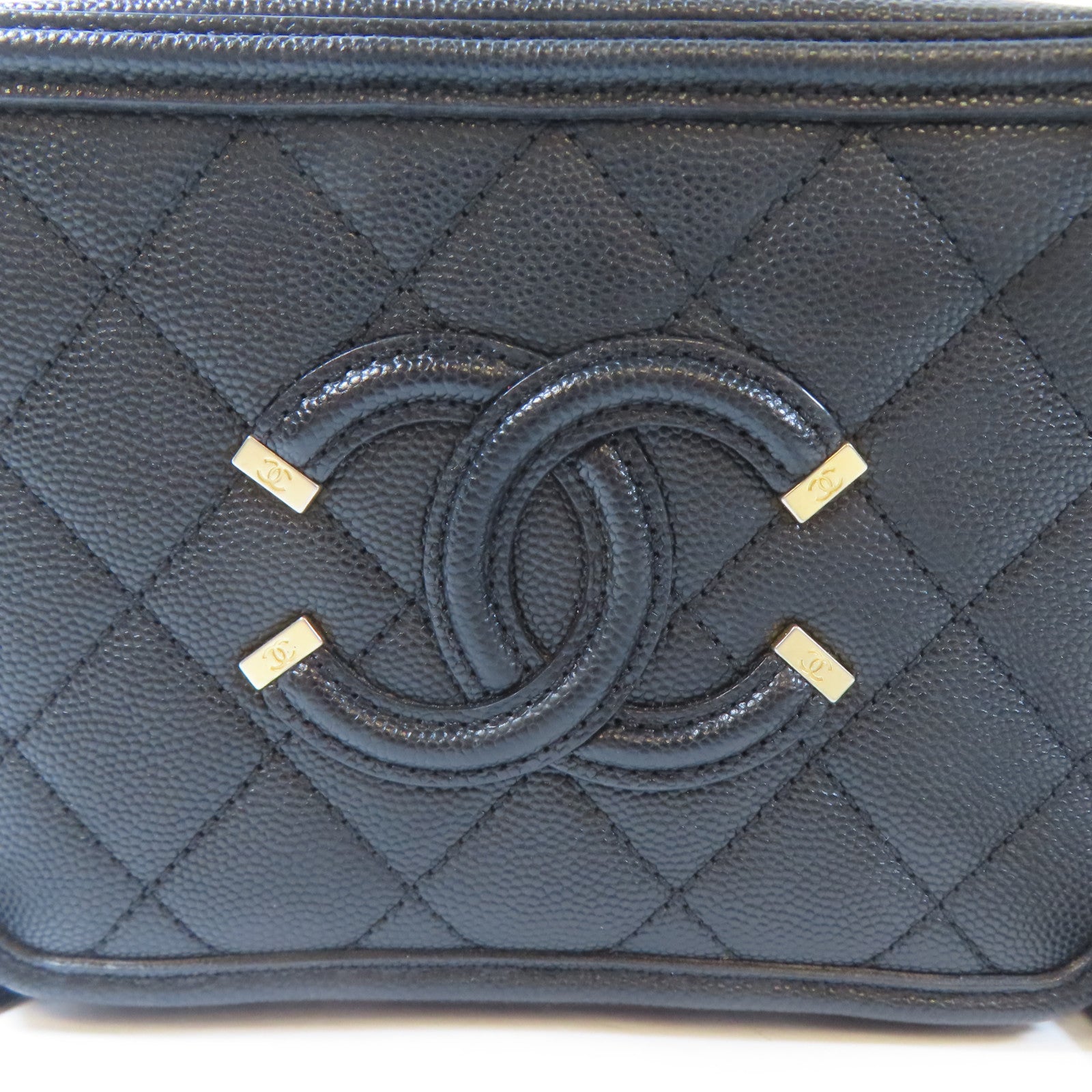 CHANEL 【激減優惠】菱格牛皮皮革Vanity Case金扣手挽肩背兩用袋黑色