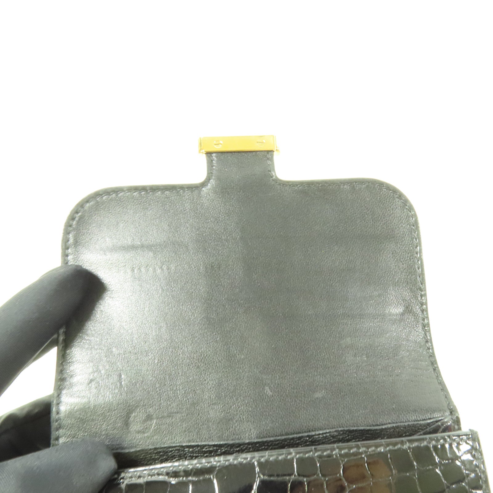 HERMES 鱷魚皮革Constance Wallet金扣錢包Noir