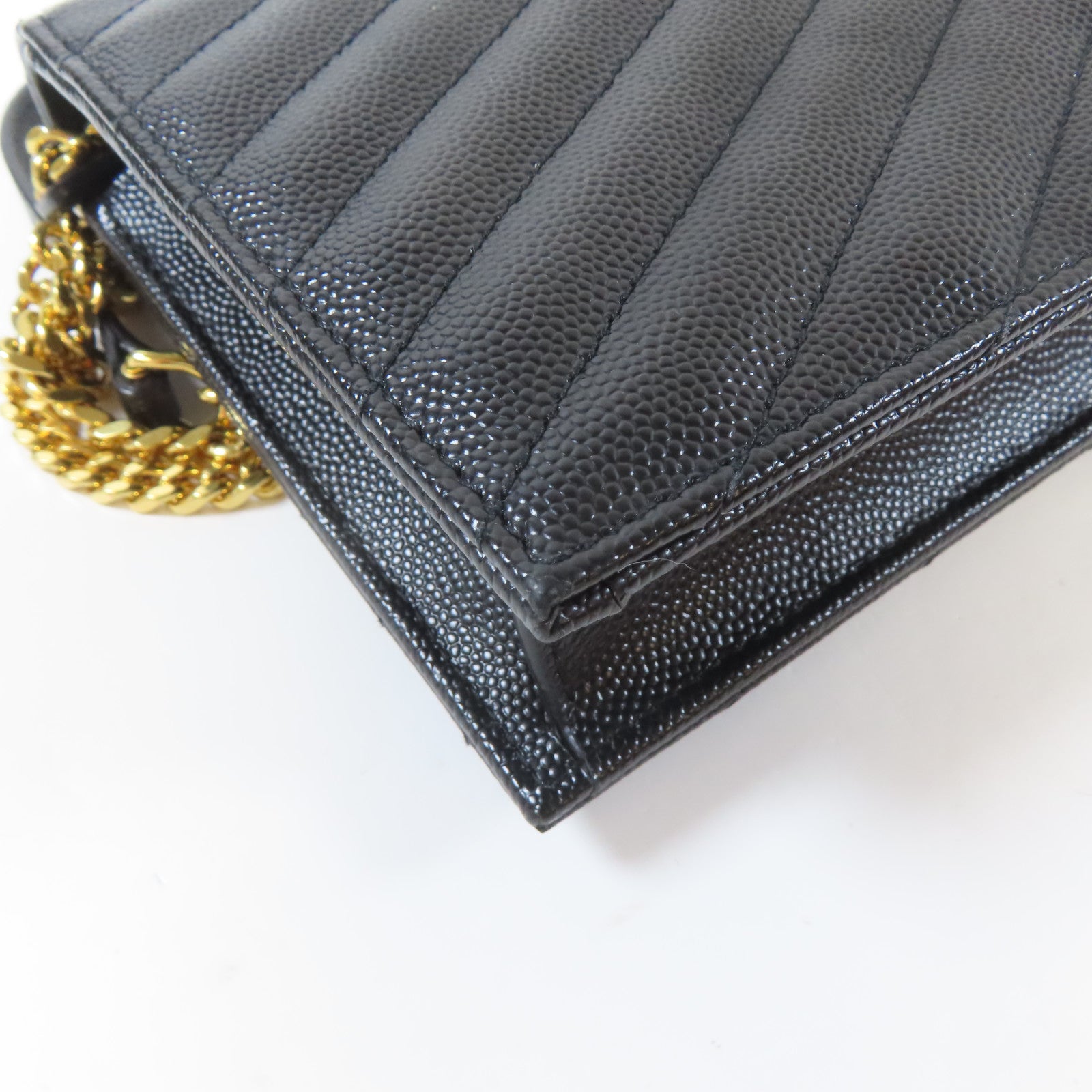 SAINT LAURENT 牛皮皮革Chain Shoulder Bag金扣鏈帶肩背袋黑色