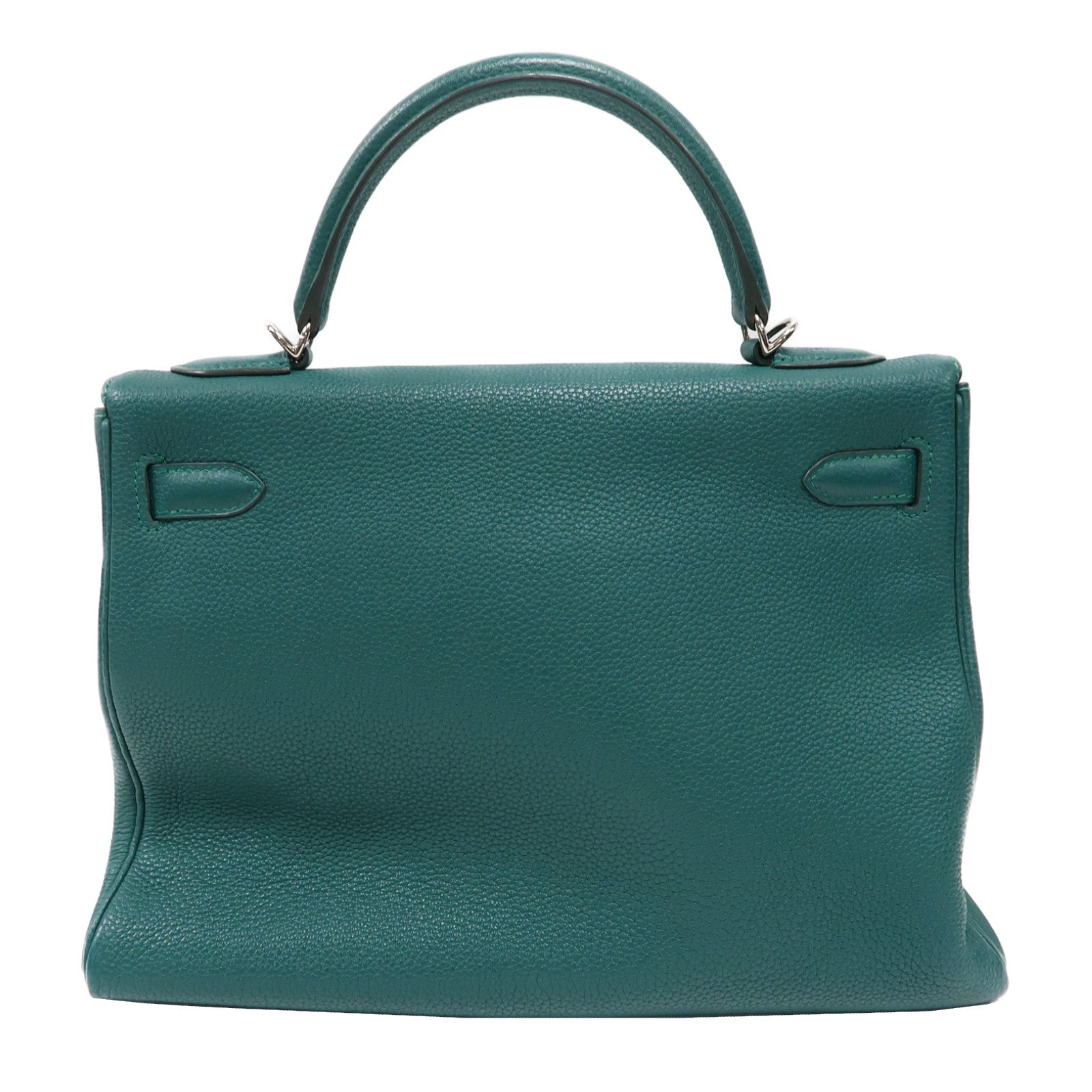 HERMES Clemence皮革Kelly 32銀扣手挽肩背兩用袋絲絨綠色