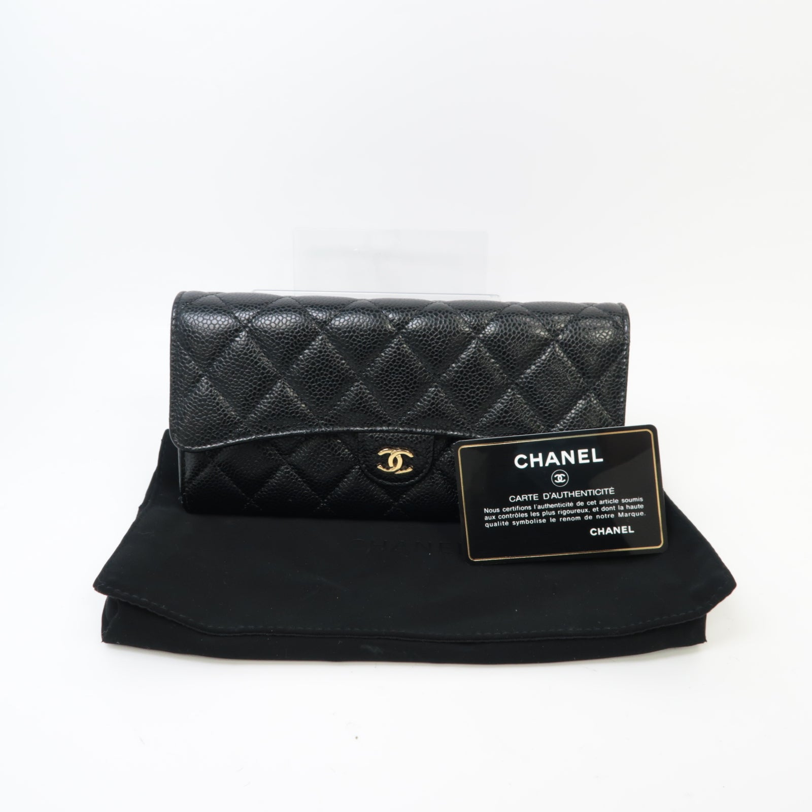 CHANEL 【激減優惠】菱格Caviar皮革Long Wallet金扣長錢包黑色