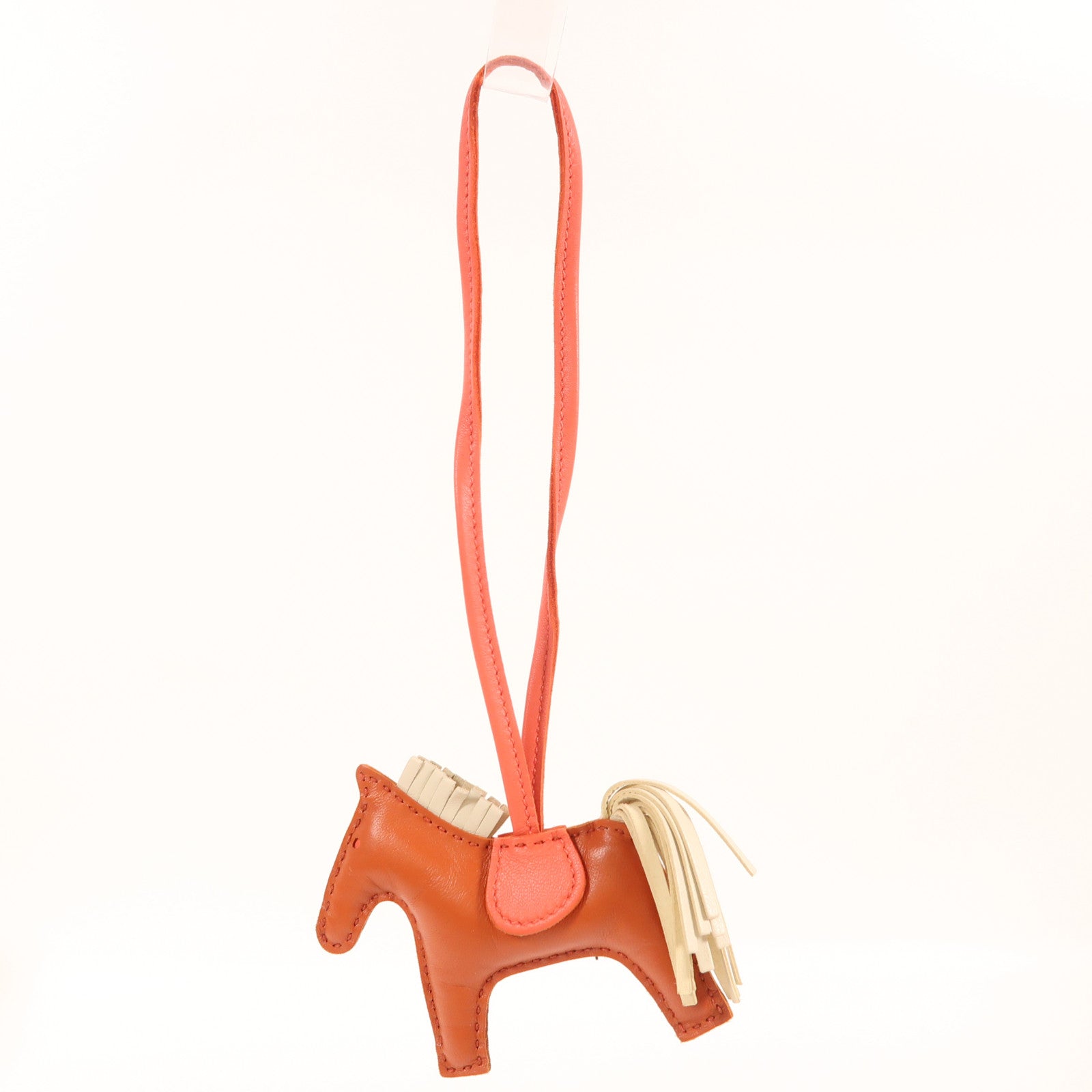 HERMES Swift皮革Rodeo PM掛飾棕色/粉紅色