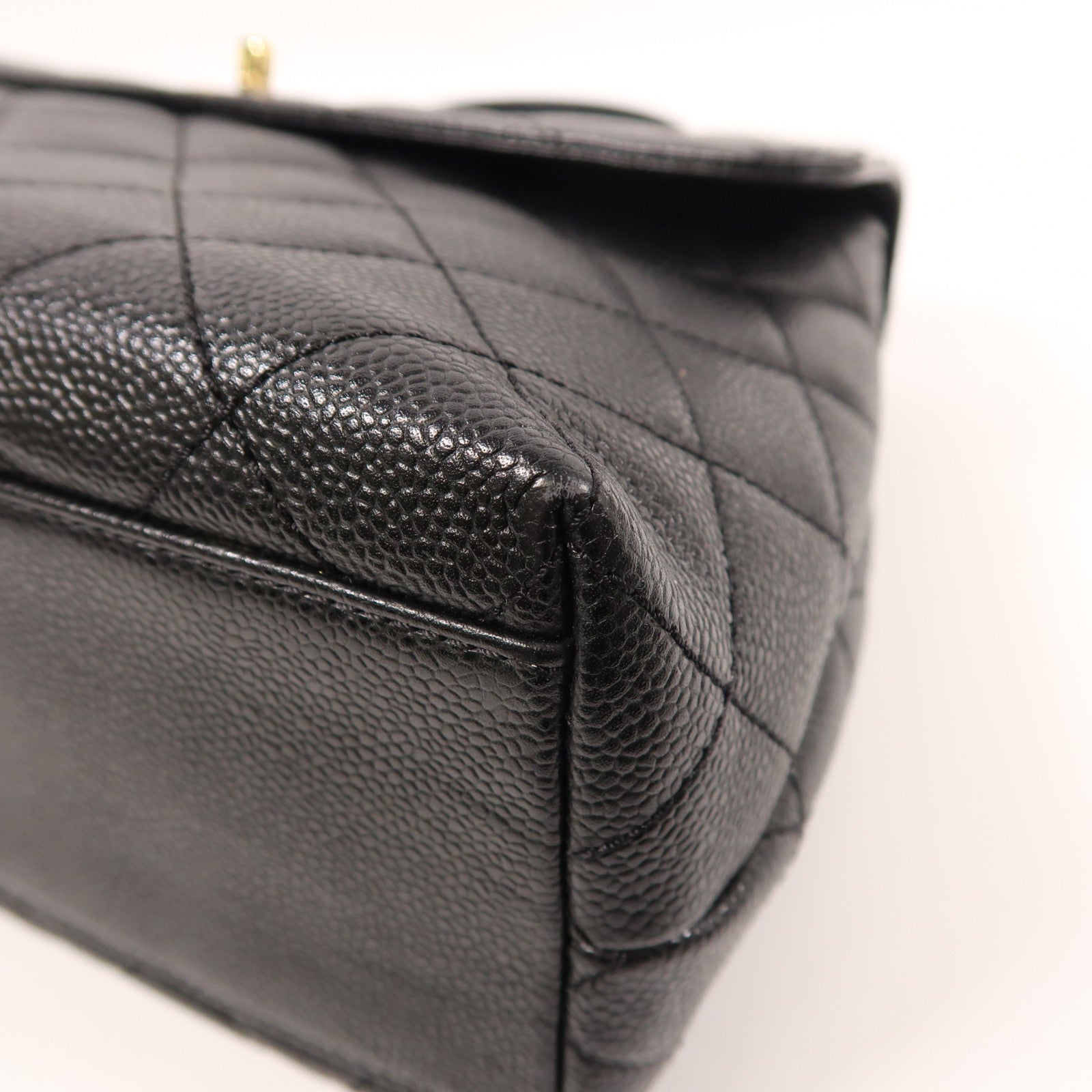 CHANEL CC GHW Vintage Top Handle Hand Bag Calfskin Leather Black