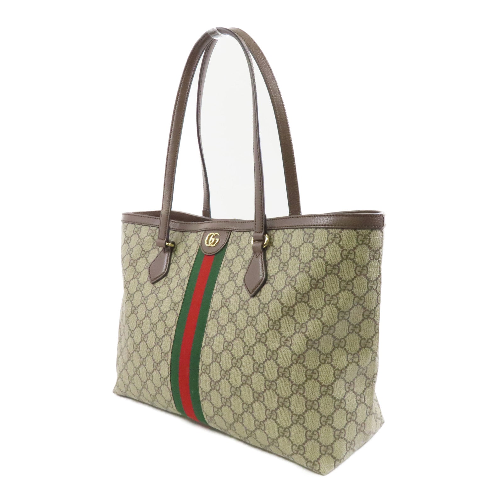 GUCCI 【激減優惠】塗層帆布Tote Bag MM金扣肩背袋/手挽袋啡色