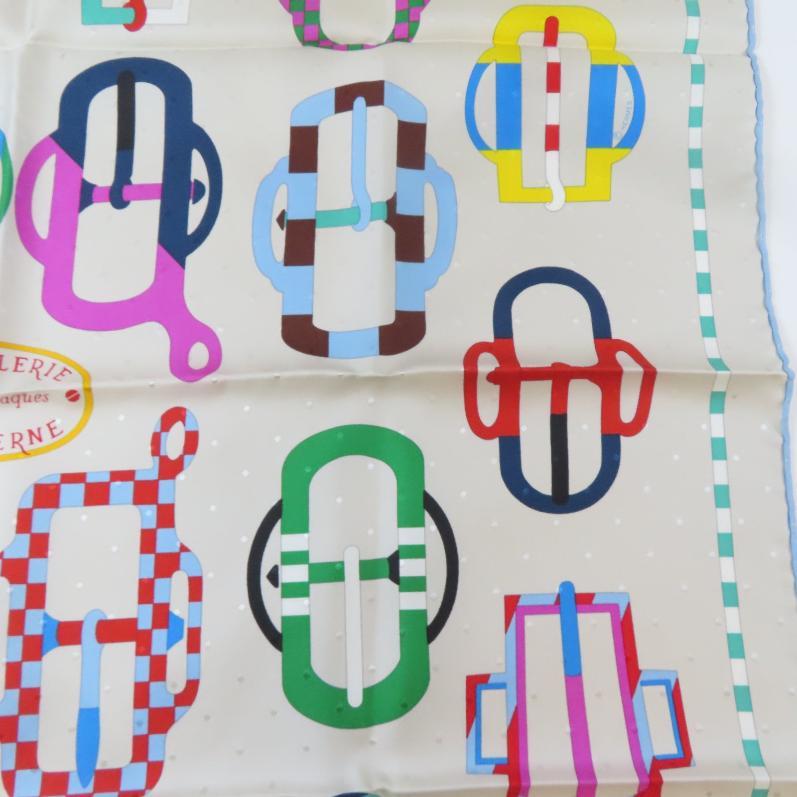 HERMES 絲質Scarf絲巾銀色/彩色
