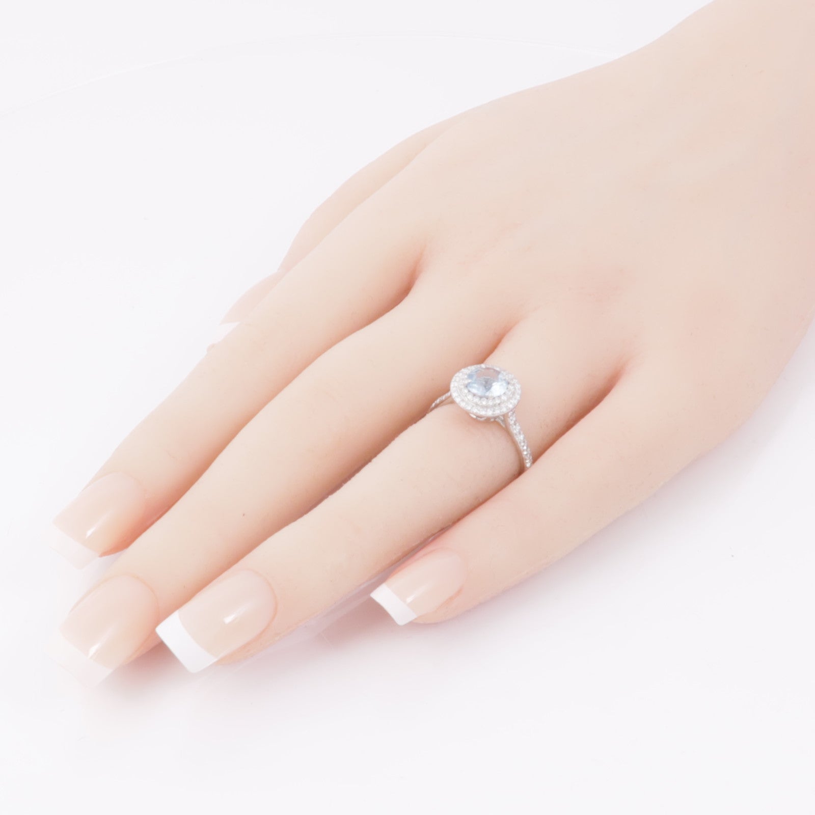 TIFFANY＆CO PT950鉑金Aquamarine Soleste Ring海藍寶石/鑽石戒指US#6