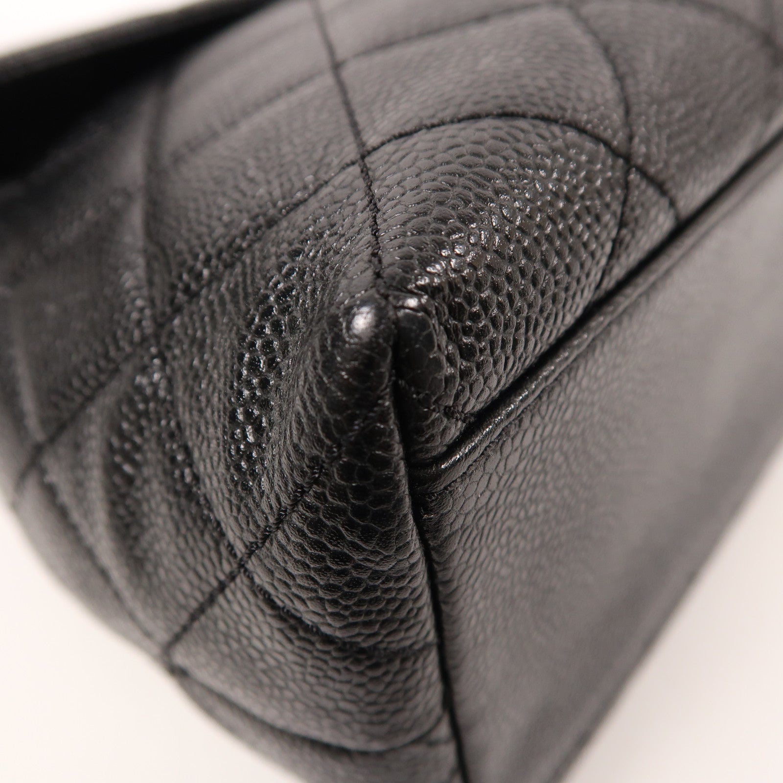 CHANEL CC GHW Vintage Top Handle Hand Bag Calfskin Leather Black