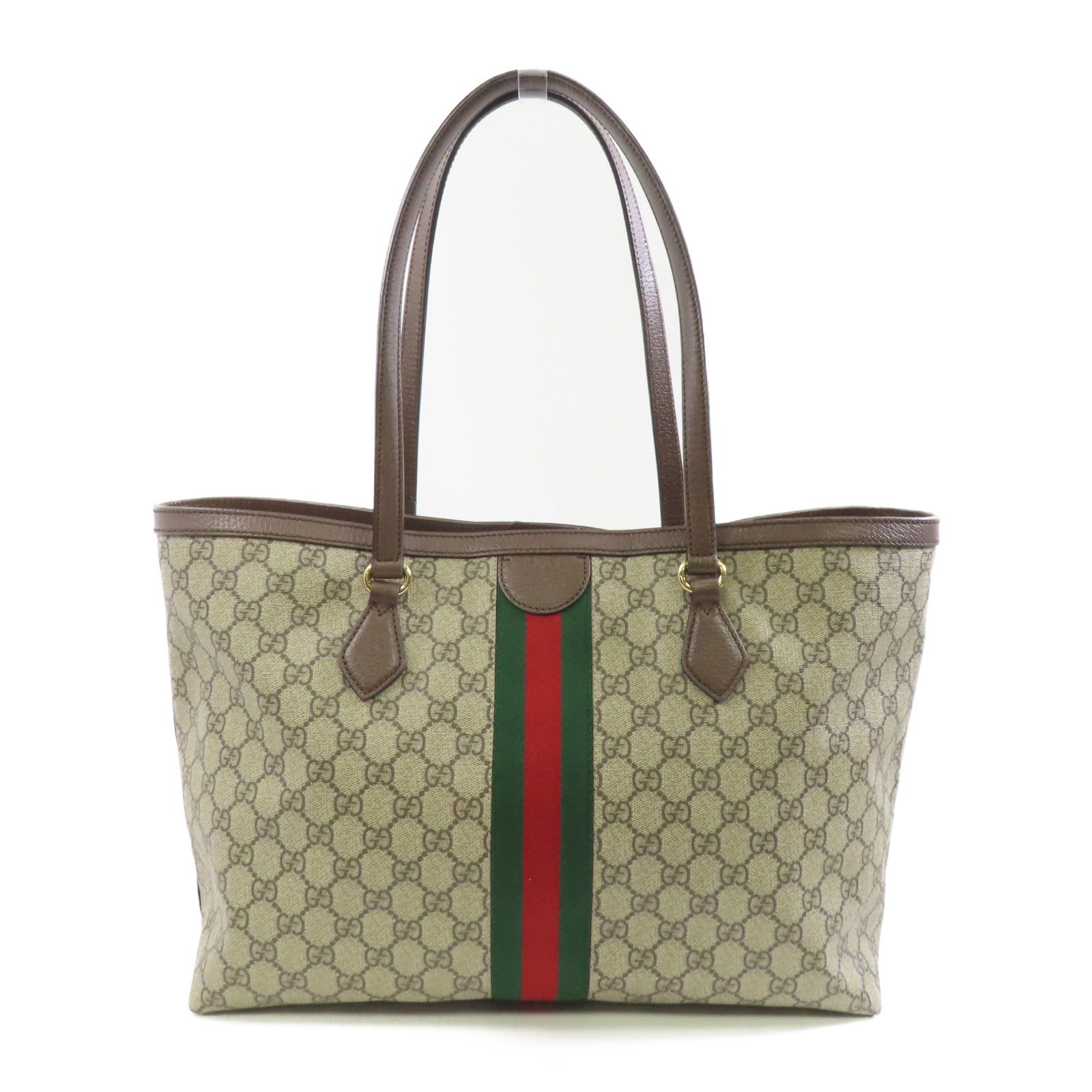 GUCCI 【激減優惠】塗層帆布Tote Bag MM金扣肩背袋/手挽袋啡色
