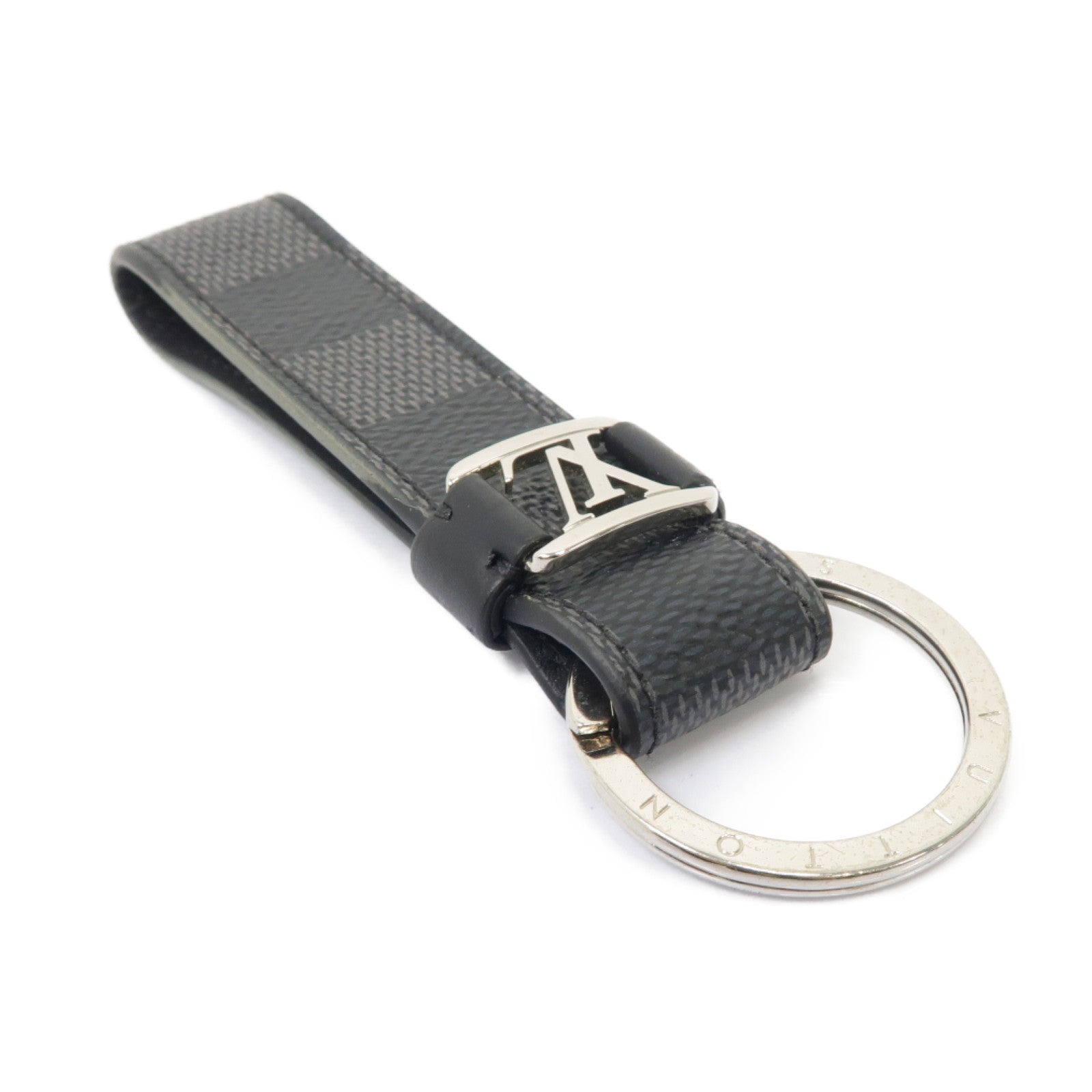 LOUIS VUITTON Damier Dragonne銀扣鑰匙扣黑色