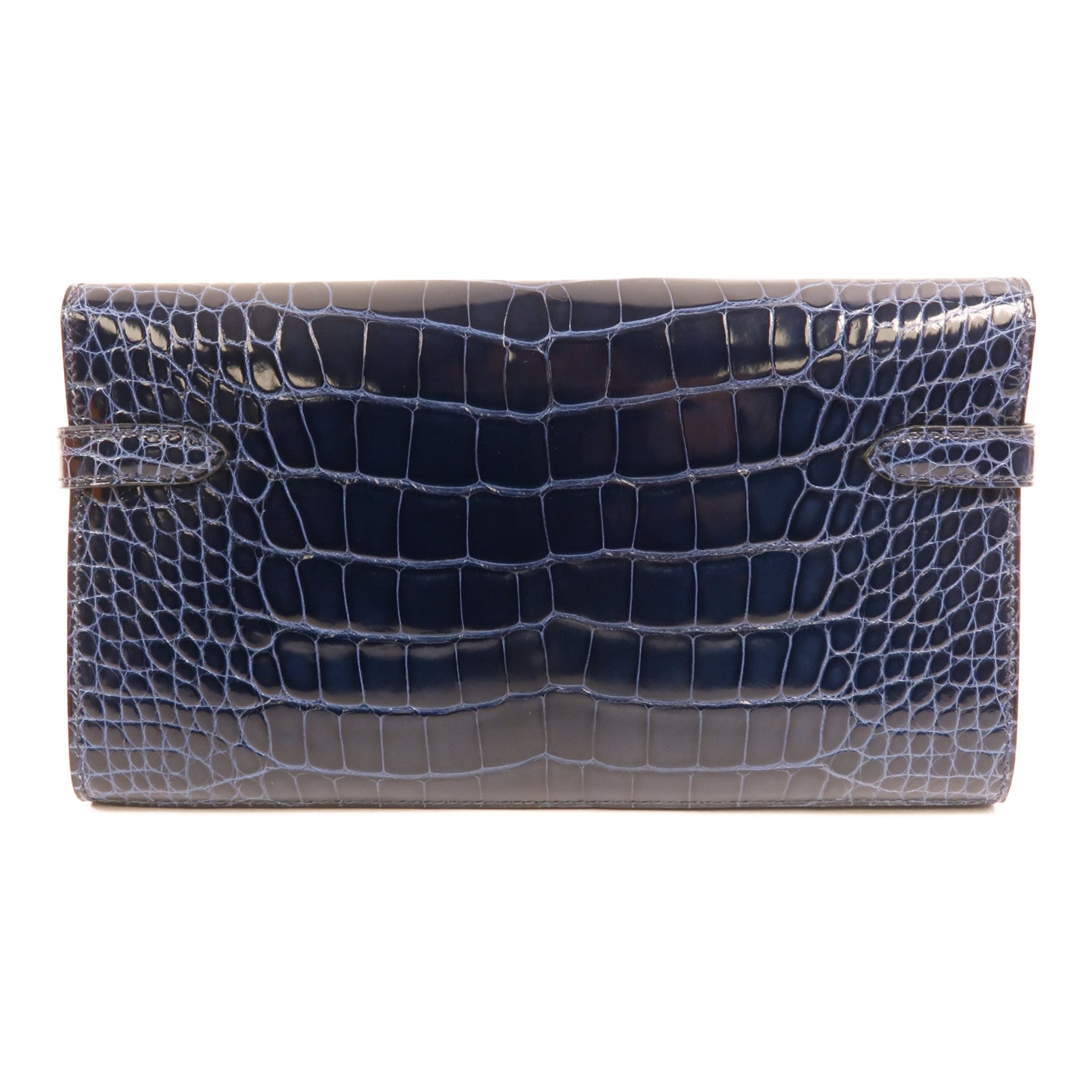 HERMES Alligator皮革Kelly Long Wallet金扣長錢包Bleu Saphir